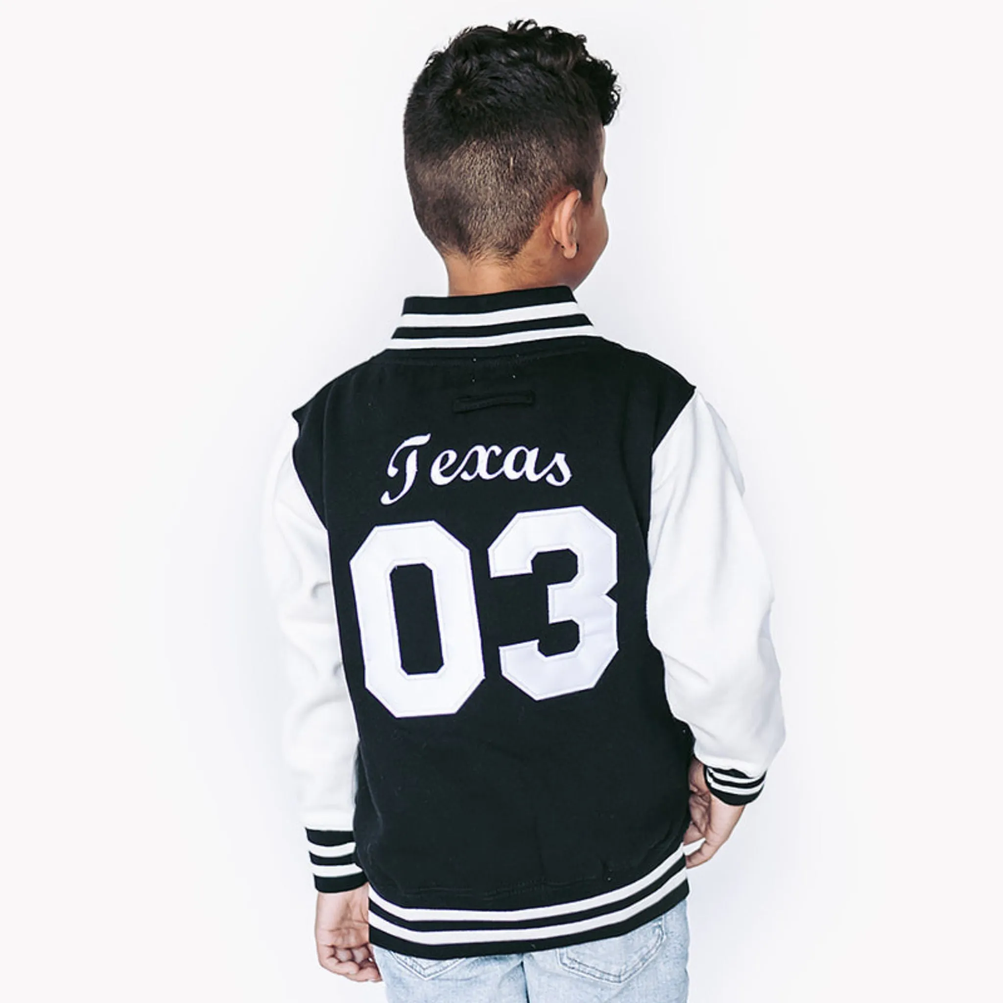 Personalized Kids Sweatshirt Varsity Jacket BLACK/WHITE