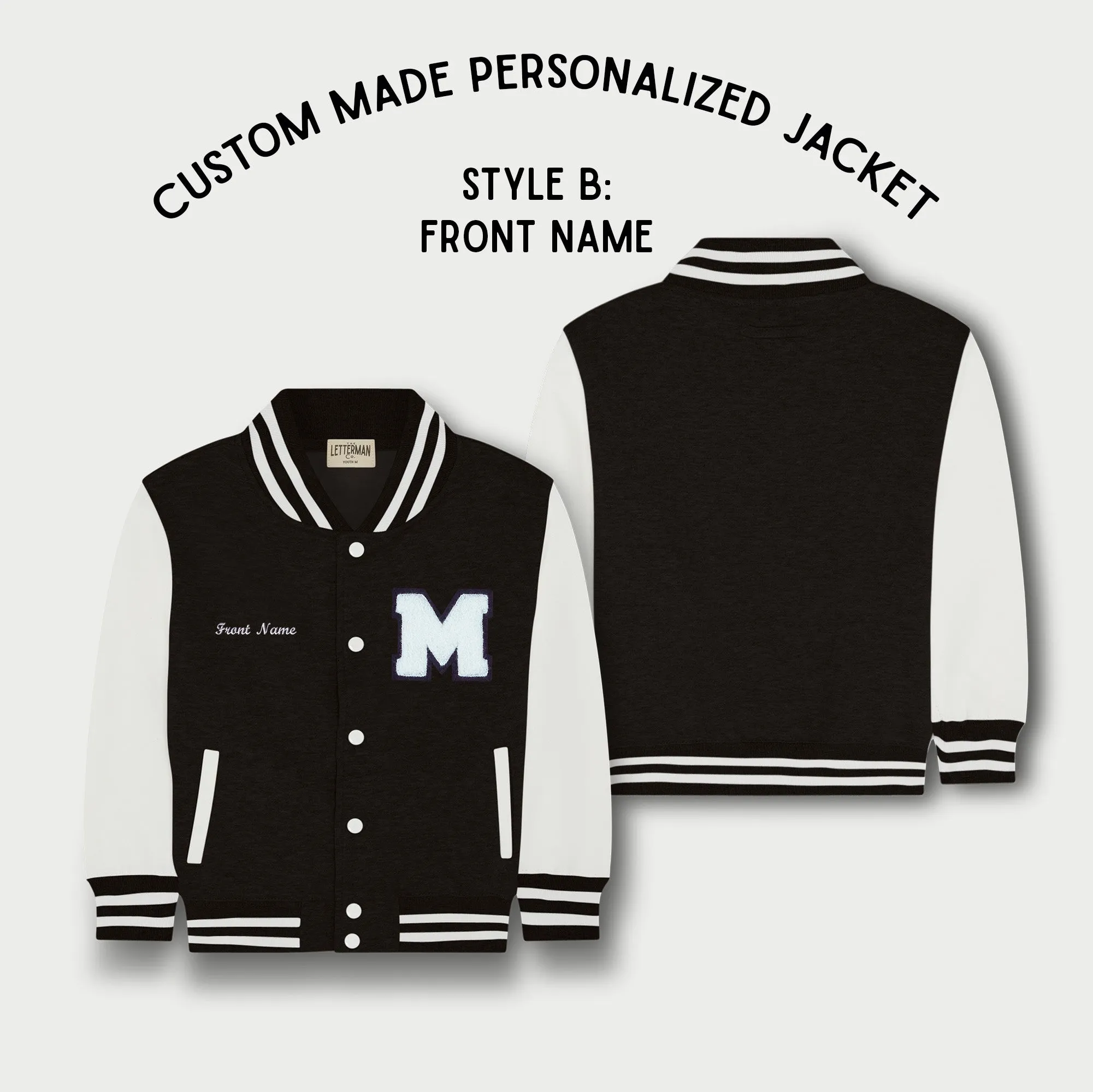 Personalized Kids Sweatshirt Varsity Jacket BLACK/WHITE