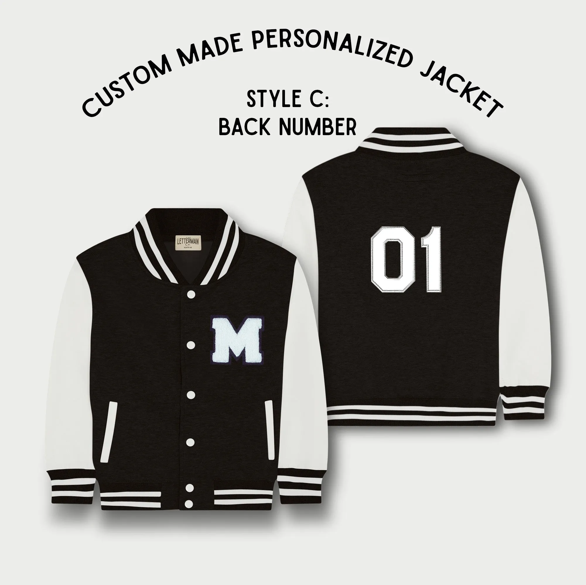 Personalized Kids Sweatshirt Varsity Jacket BLACK/WHITE