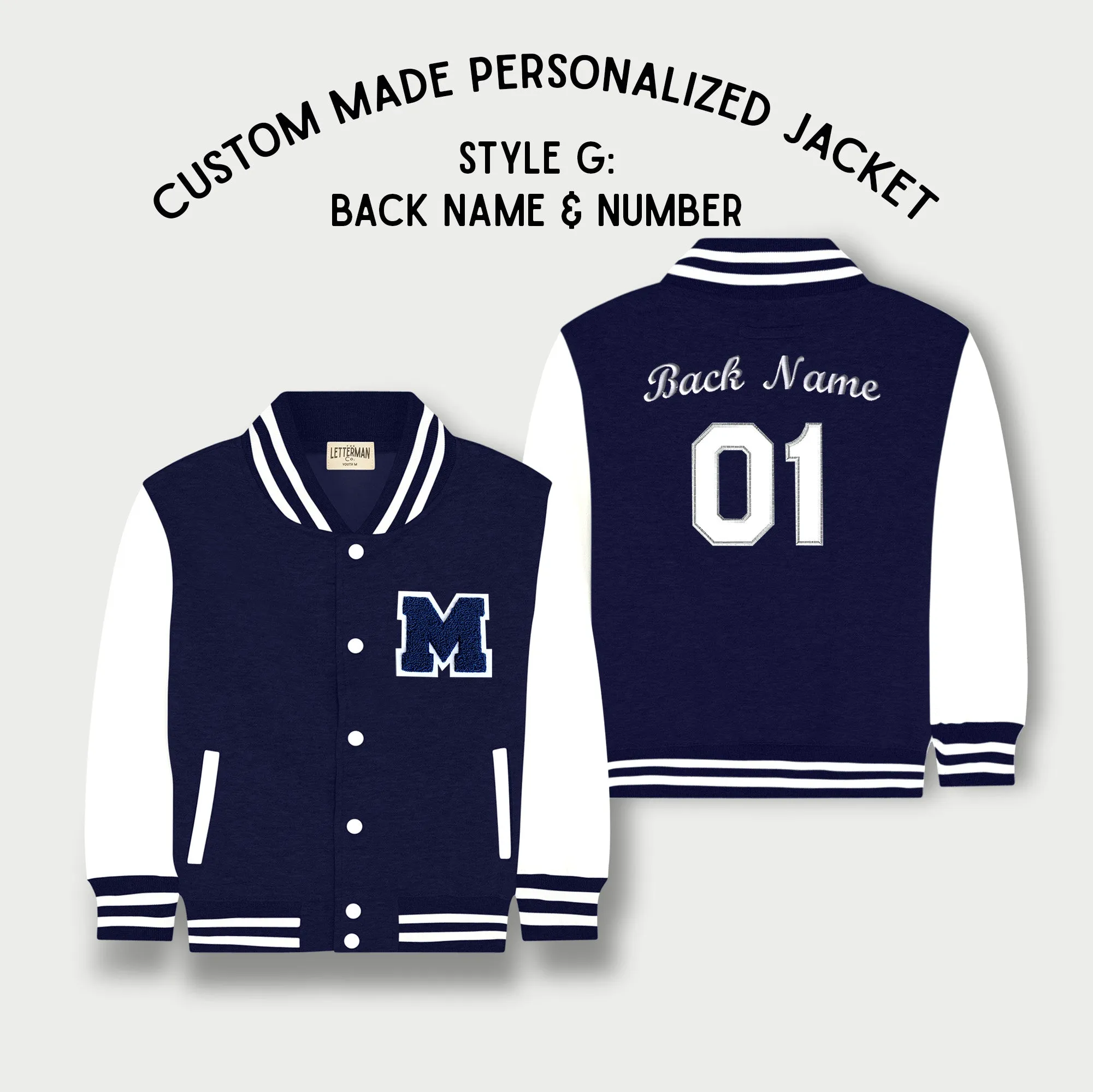 Personalized Kids Sweatshirt Varsity Jacket NAVY/WHITE