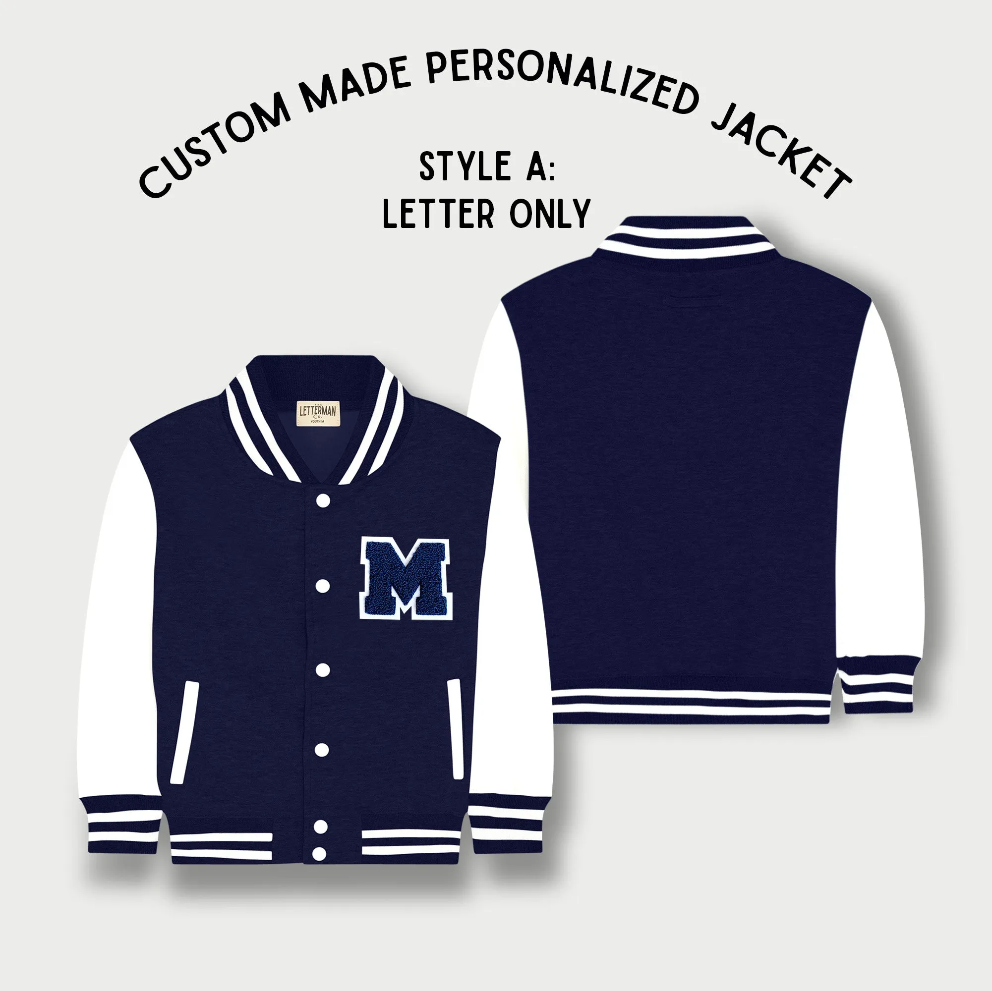 Personalized Kids Sweatshirt Varsity Jacket NAVY/WHITE