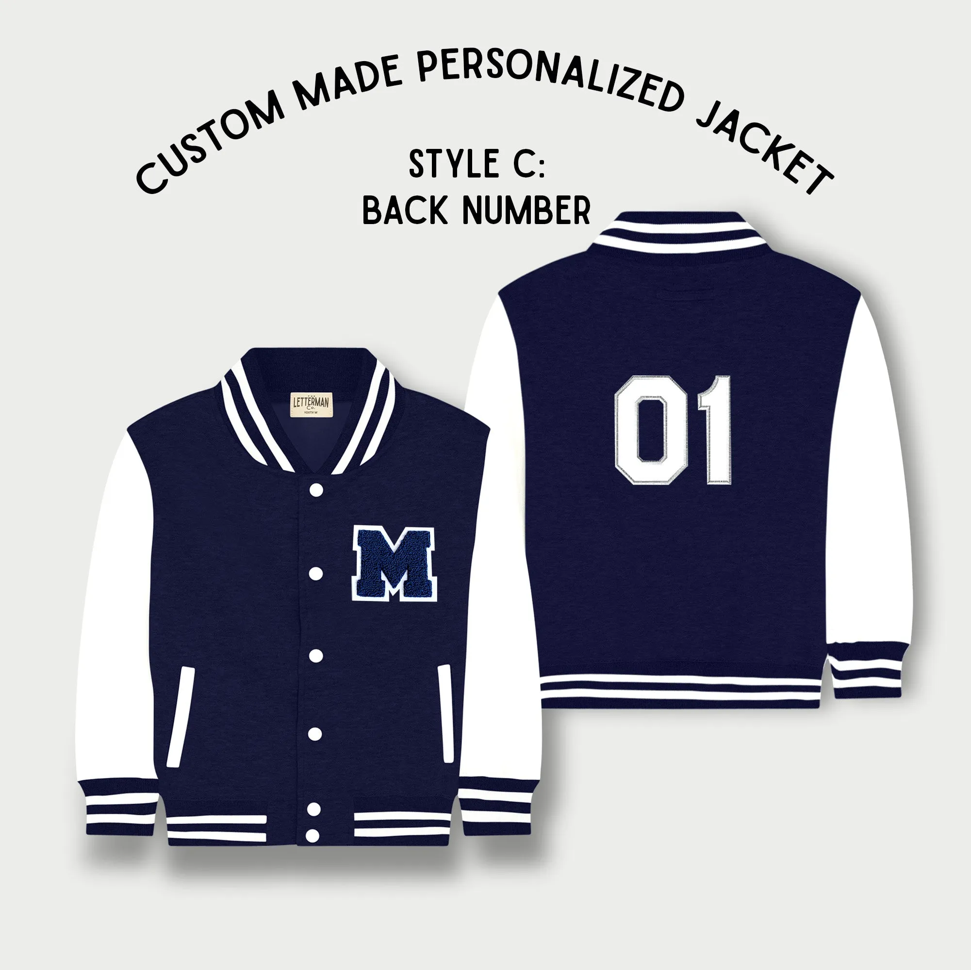 Personalized Kids Sweatshirt Varsity Jacket NAVY/WHITE