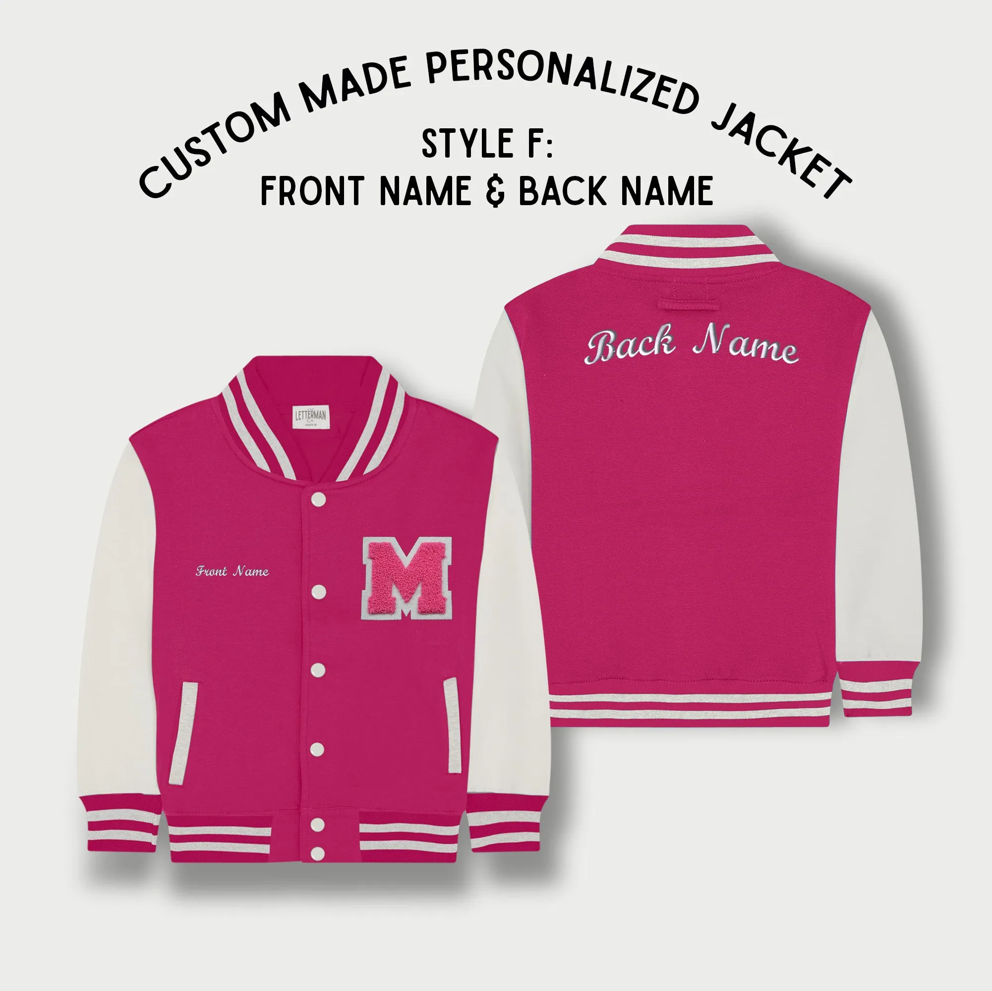 Personalized Kids Sweatshirt Varsity Jacket PINK/WHITE