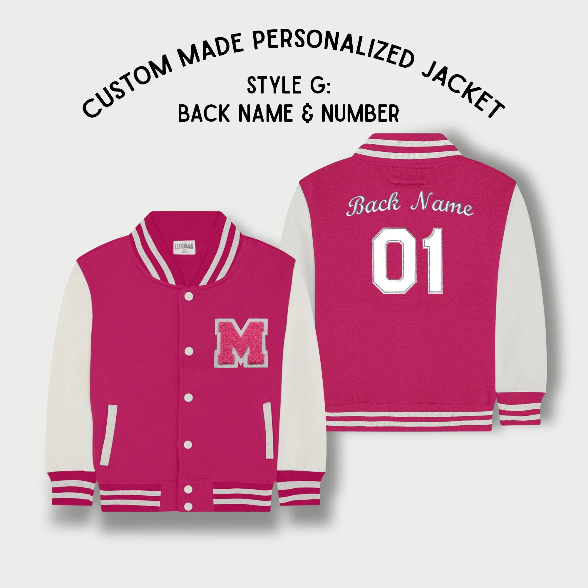 Personalized Kids Sweatshirt Varsity Jacket PINK/WHITE