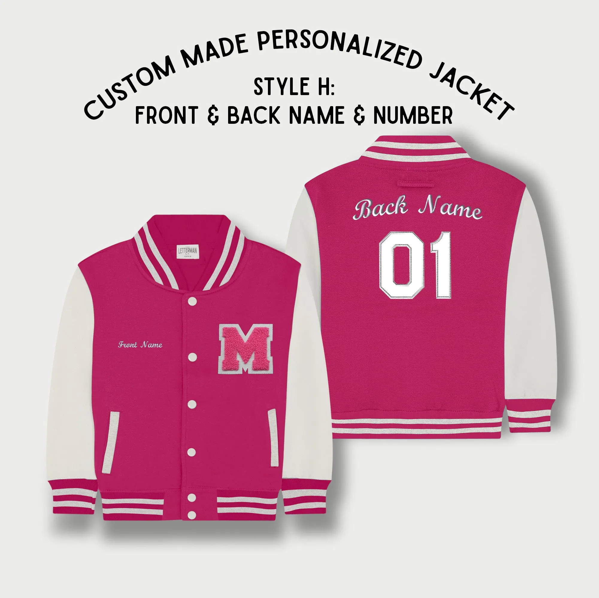 Personalized Kids Sweatshirt Varsity Jacket PINK/WHITE