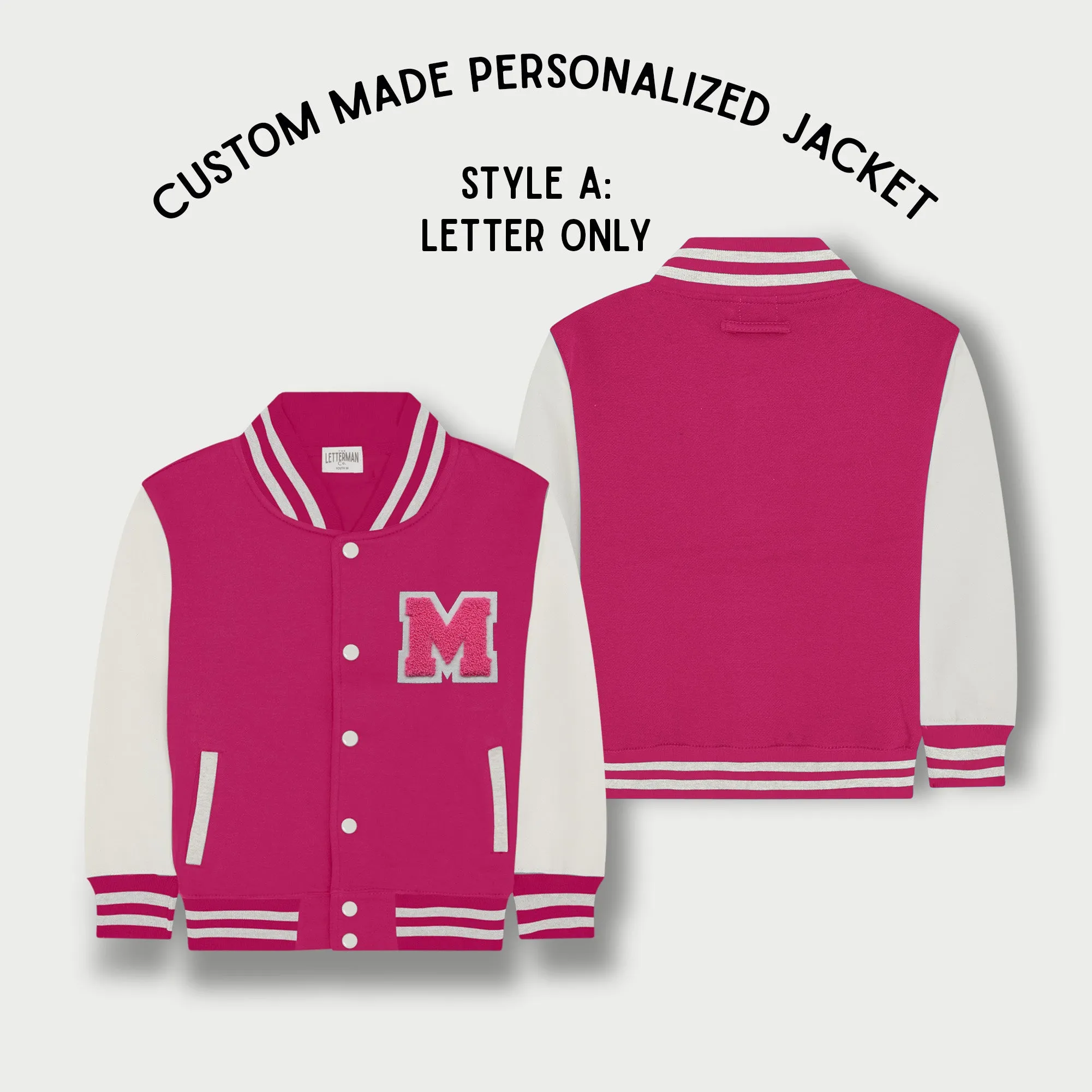 Personalized Kids Sweatshirt Varsity Jacket PINK/WHITE