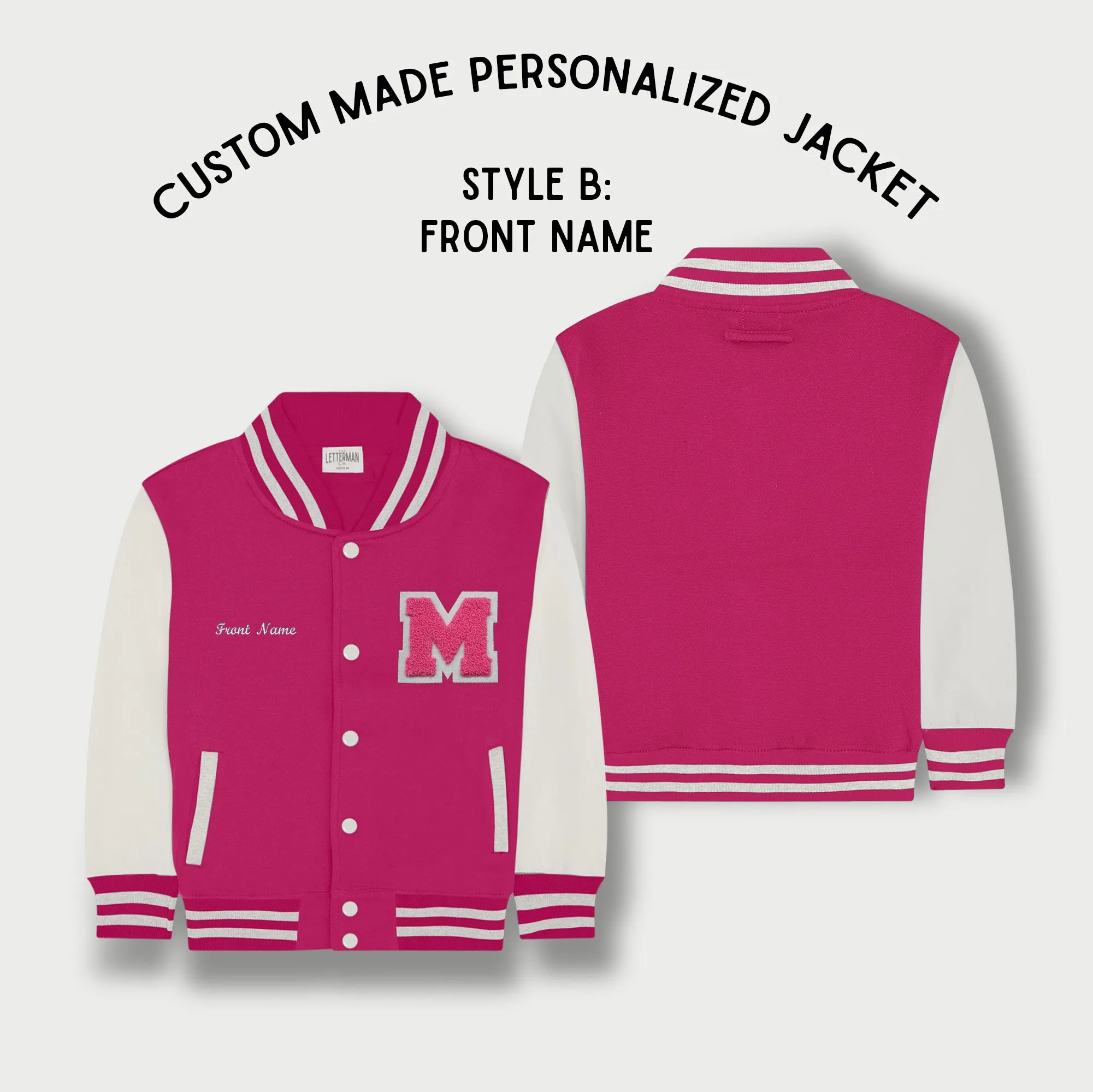 Personalized Kids Sweatshirt Varsity Jacket PINK/WHITE