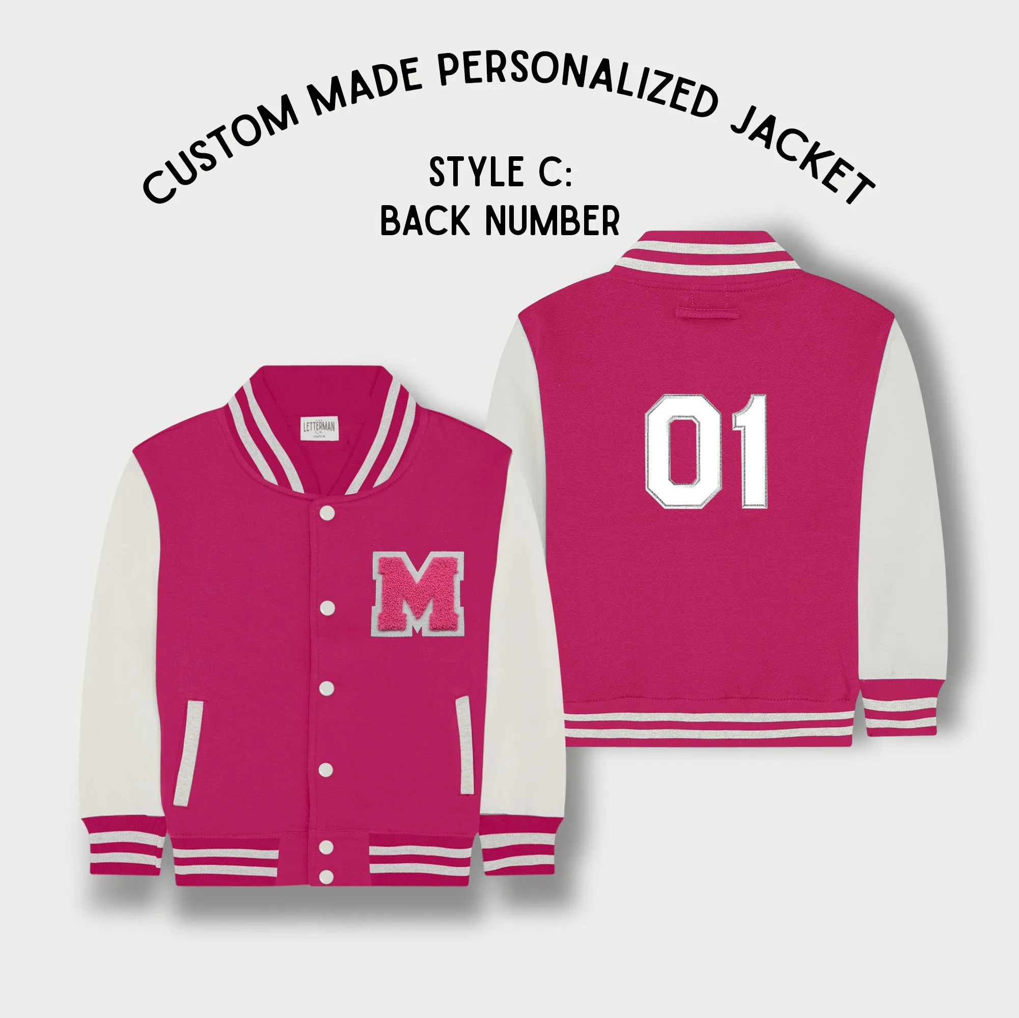 Personalized Kids Sweatshirt Varsity Jacket PINK/WHITE