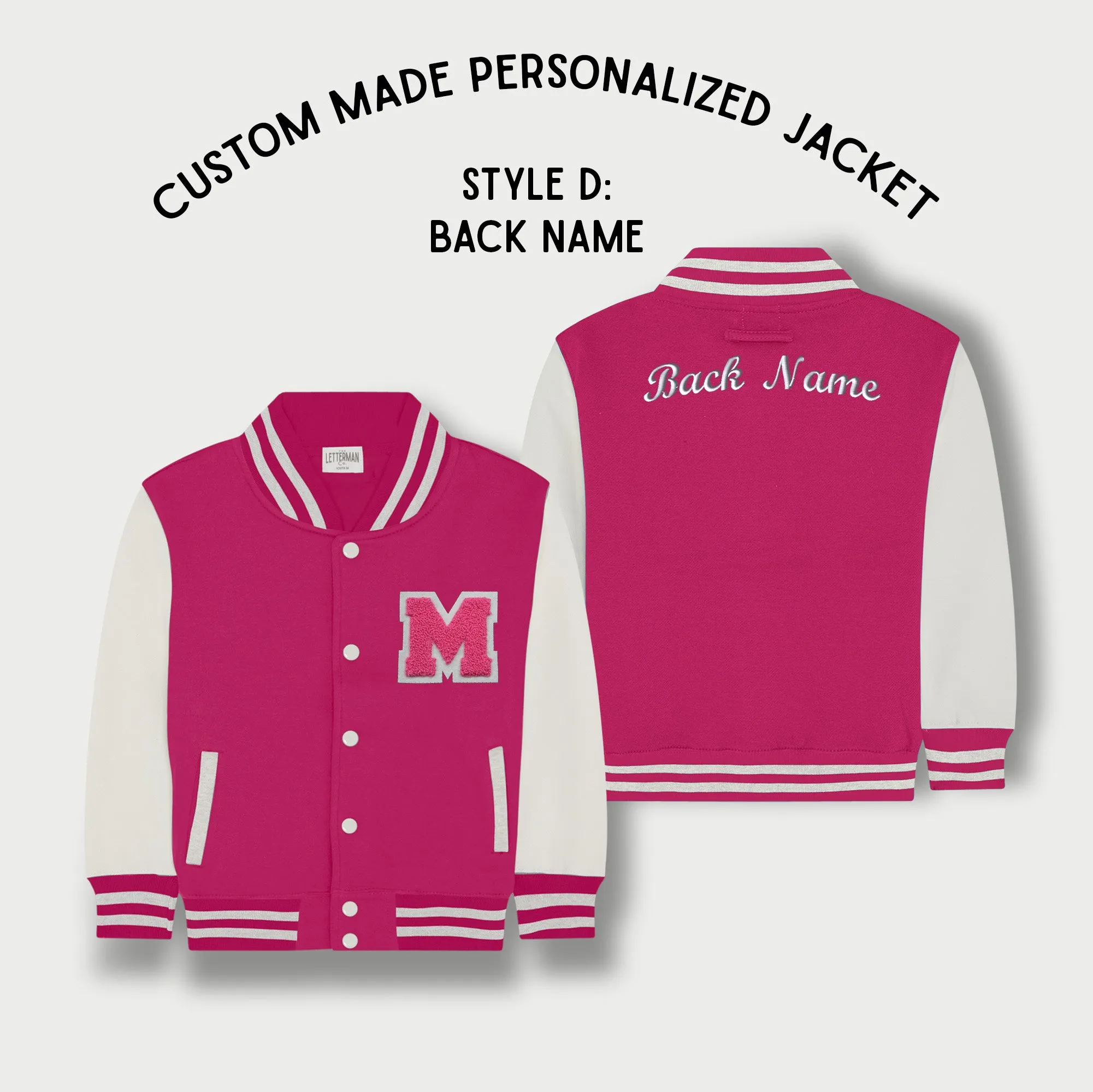 Personalized Kids Sweatshirt Varsity Jacket PINK/WHITE