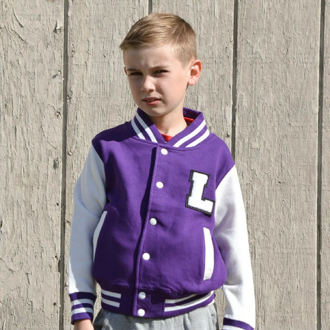 Personalized Kids Sweatshirt Varsity Jacket PURPLE/WHITE