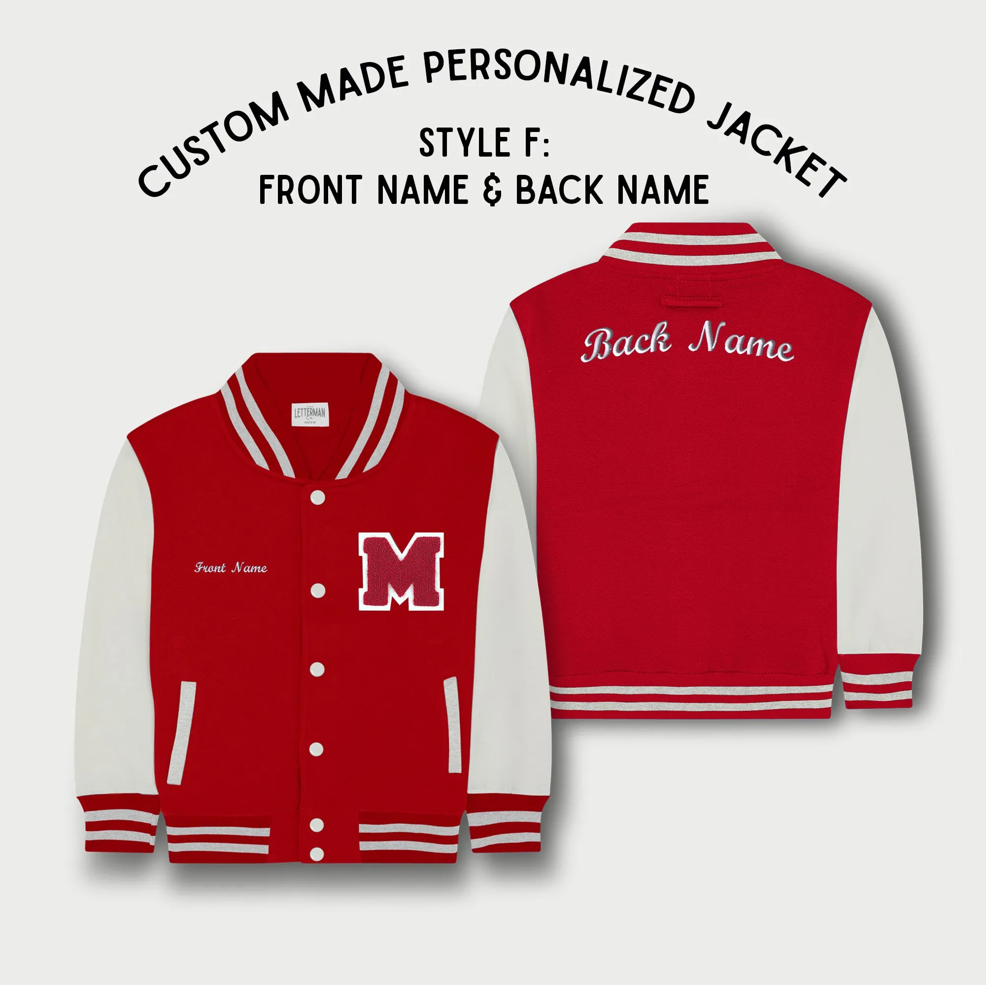 Personalized Kids Sweatshirt Varsity Jacket RED/WHITE