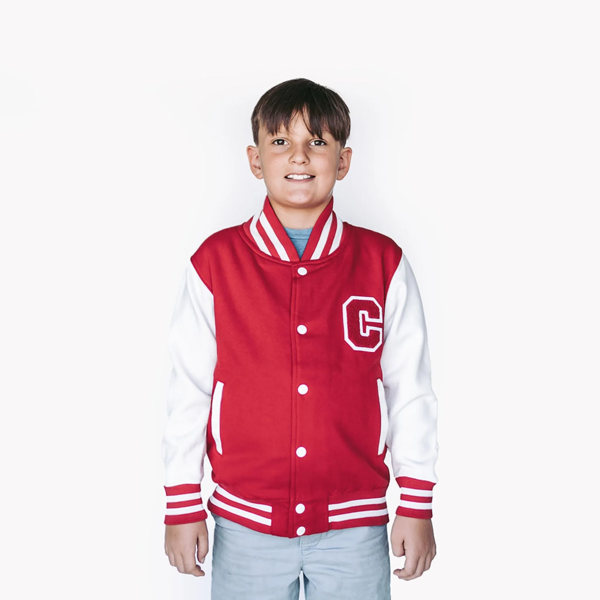 Personalized Kids Sweatshirt Varsity Jacket RED/WHITE