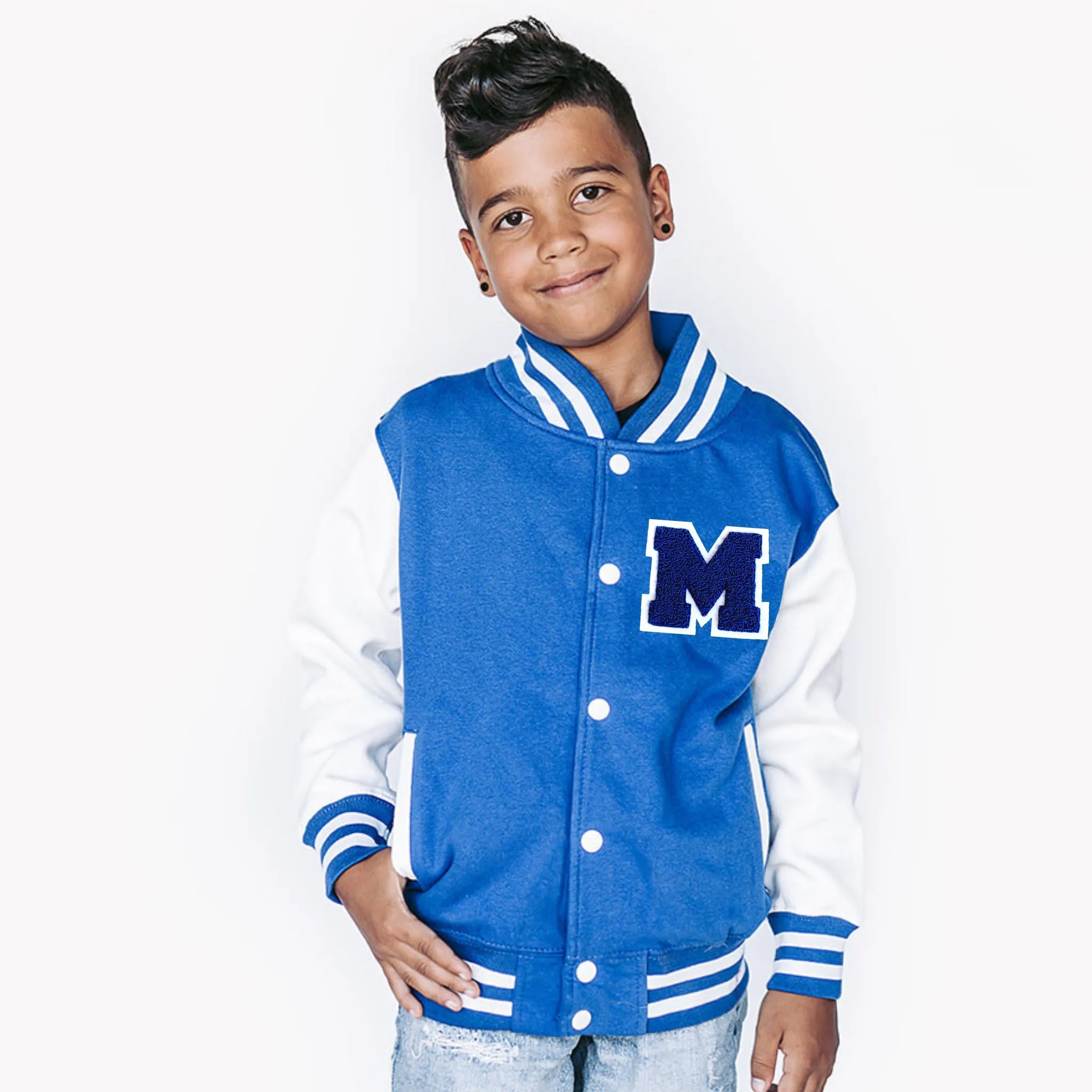 Personalized Kids Sweatshirt Varsity Jacket ROYAL BLUE/WHITE