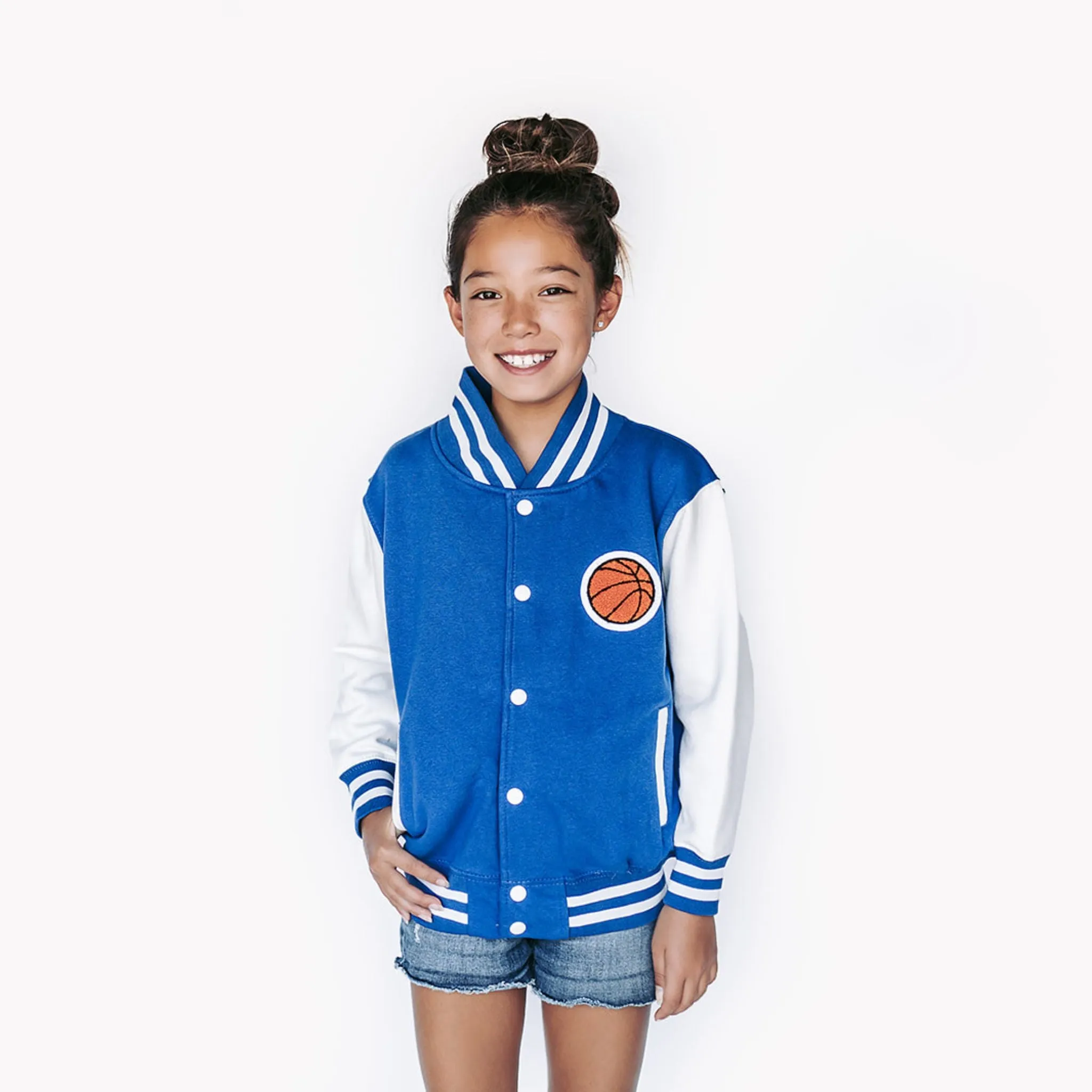 Personalized Kids Sweatshirt Varsity Jacket ROYAL BLUE/WHITE