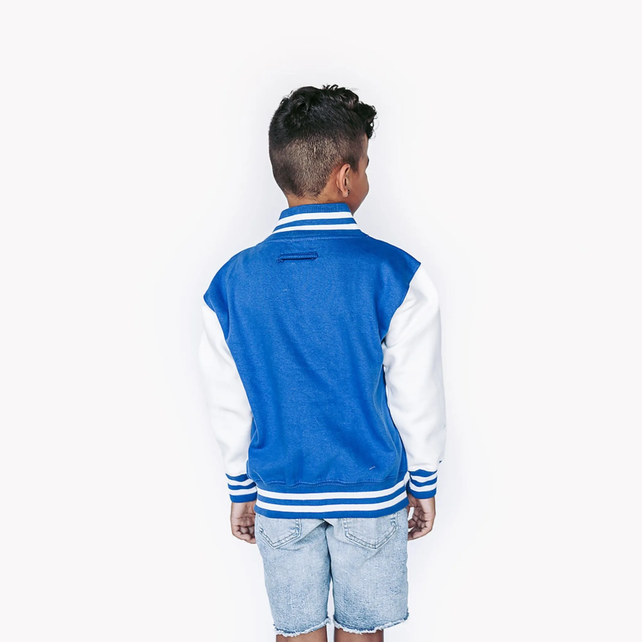 Personalized Kids Sweatshirt Varsity Jacket ROYAL BLUE/WHITE