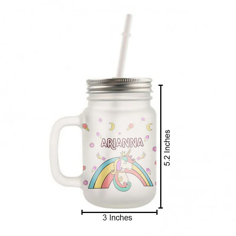 Personalized Mason Jar Glass With Lid And Straw For Kids - Unicorn World