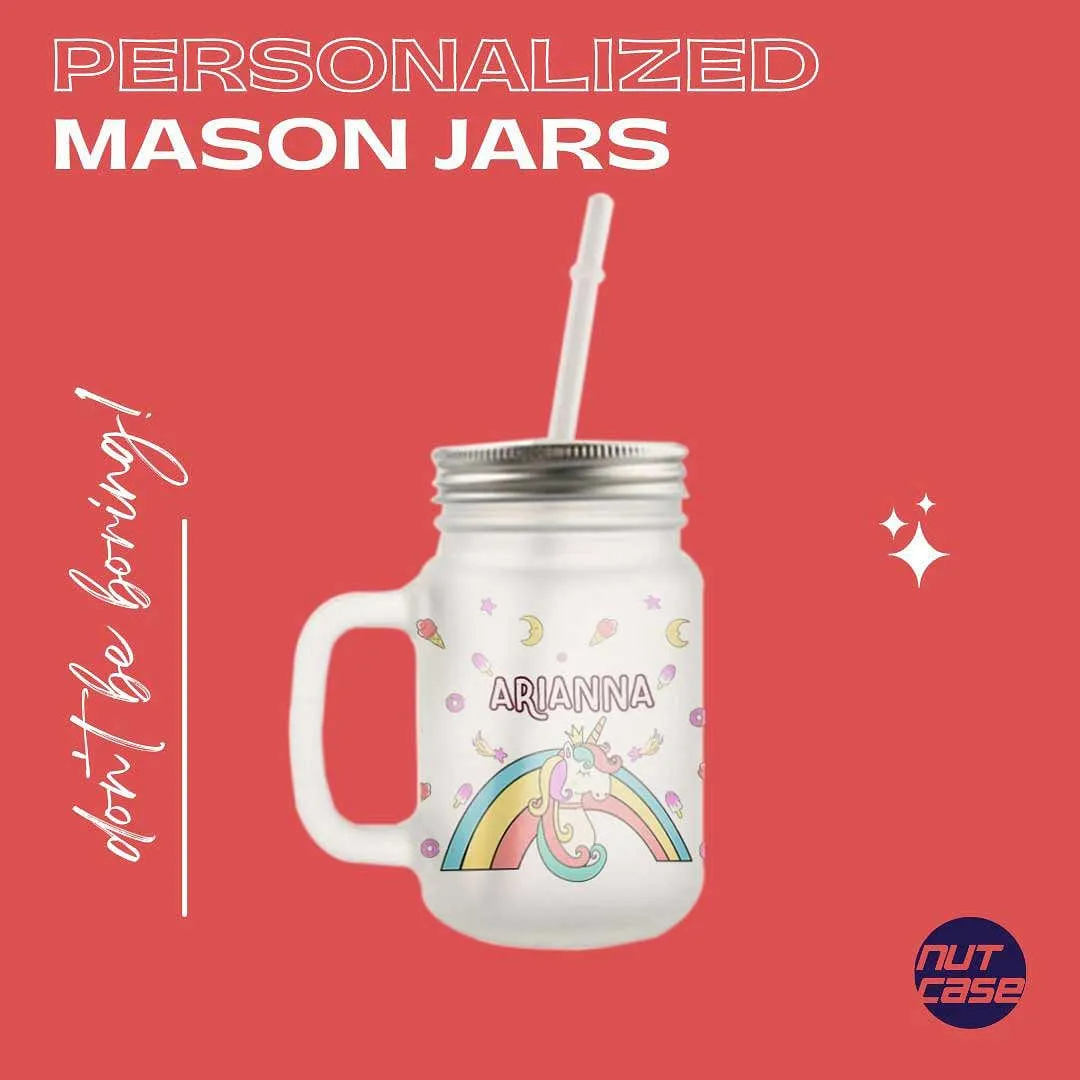 Personalized Mason Jar Glass With Lid And Straw For Kids - Unicorn World