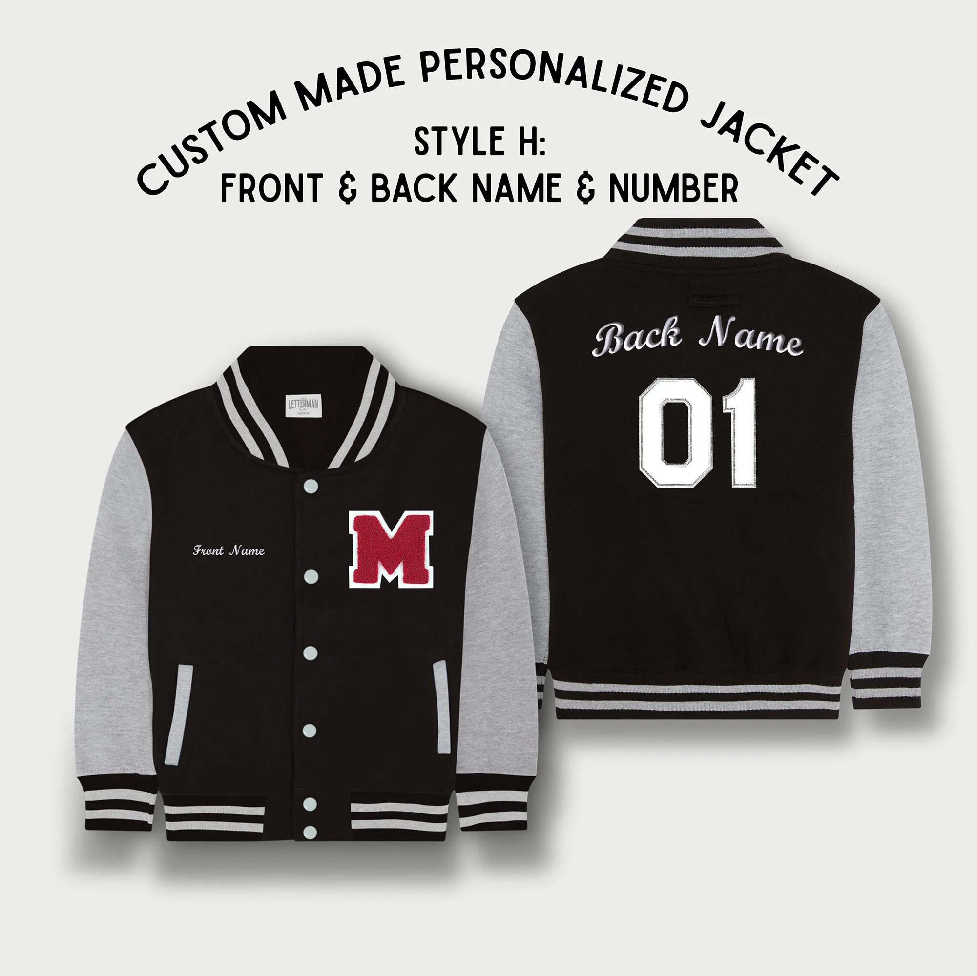 Personalized Sweatshirt Kids Varsity Jacket BLACK/GREY