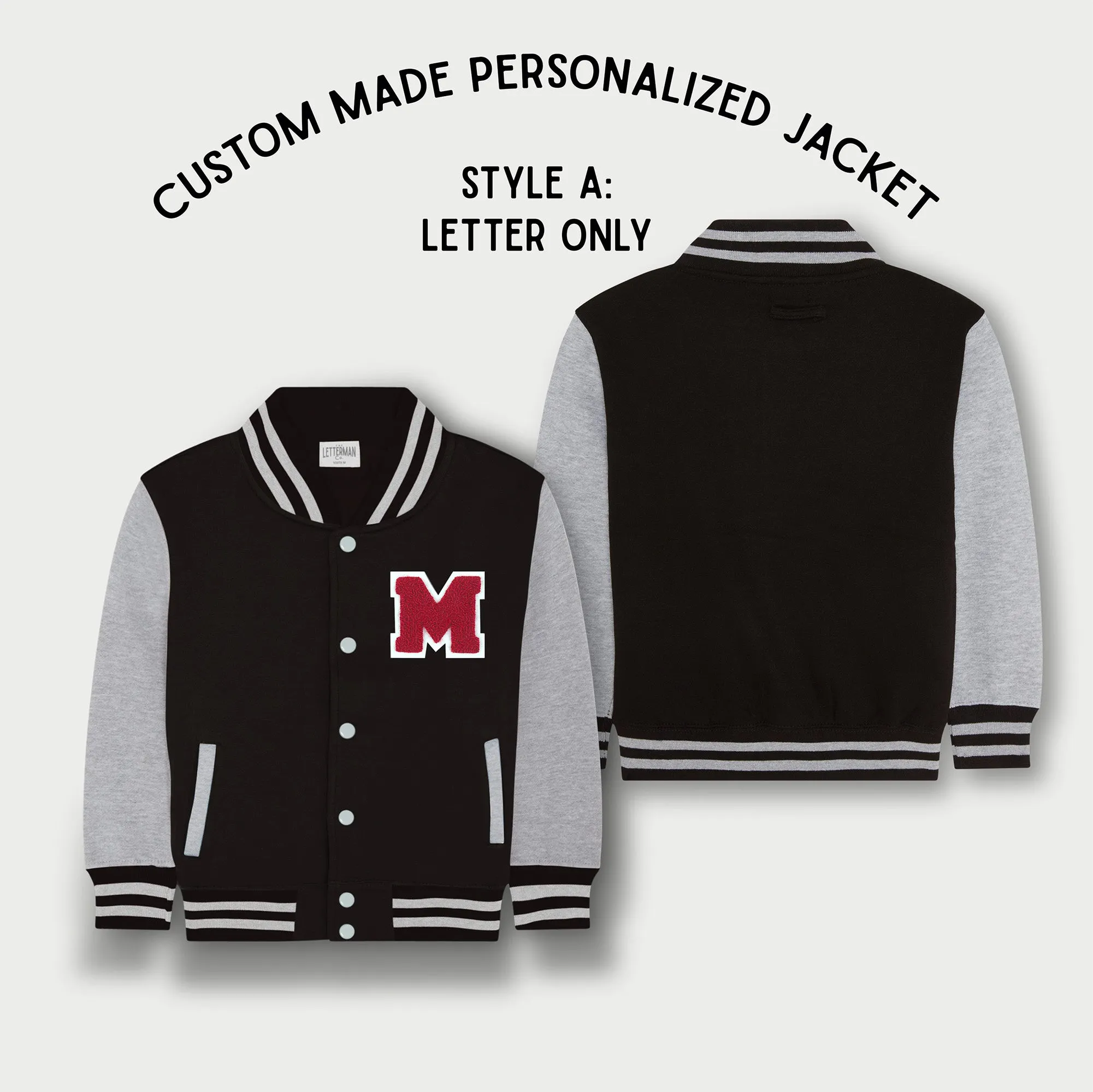 Personalized Sweatshirt Kids Varsity Jacket BLACK/GREY