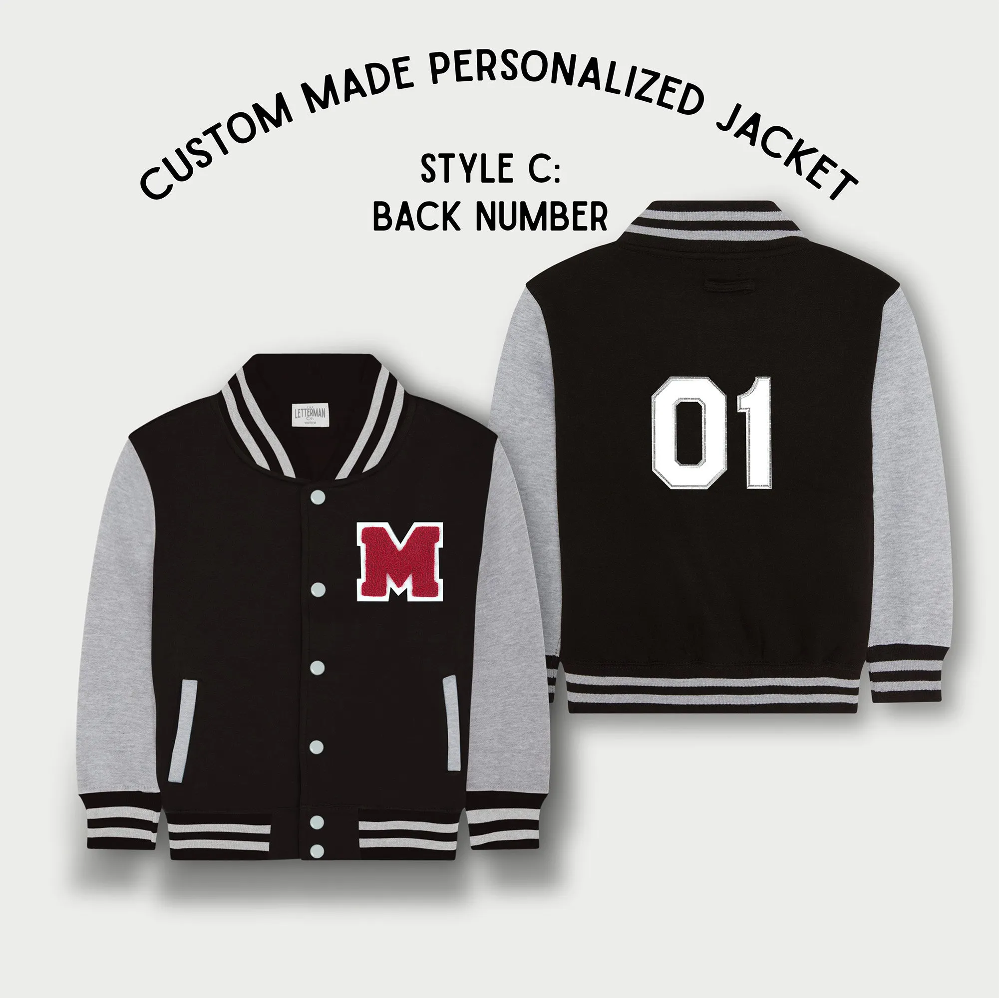 Personalized Sweatshirt Kids Varsity Jacket BLACK/GREY