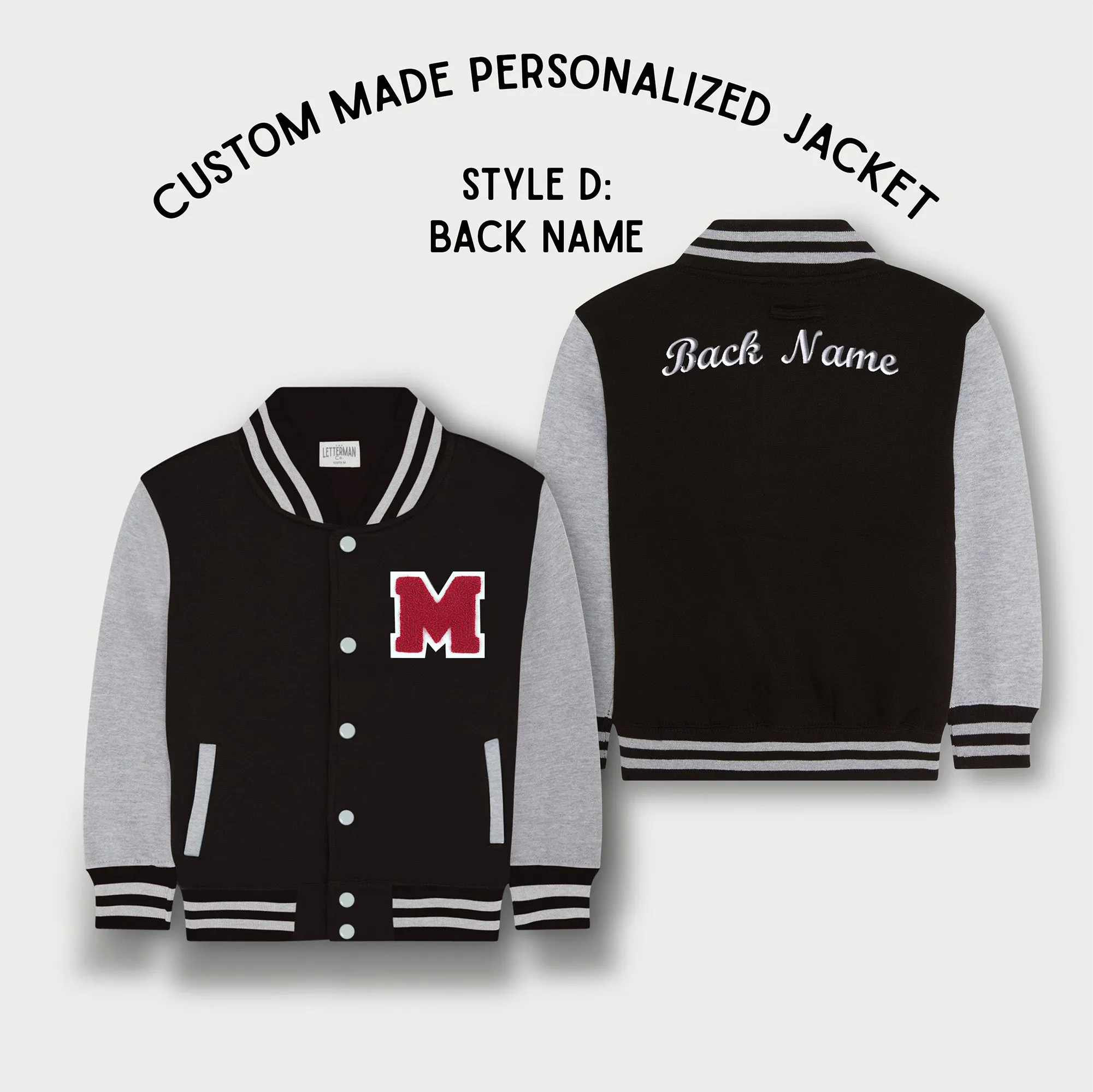 Personalized Sweatshirt Kids Varsity Jacket BLACK/GREY