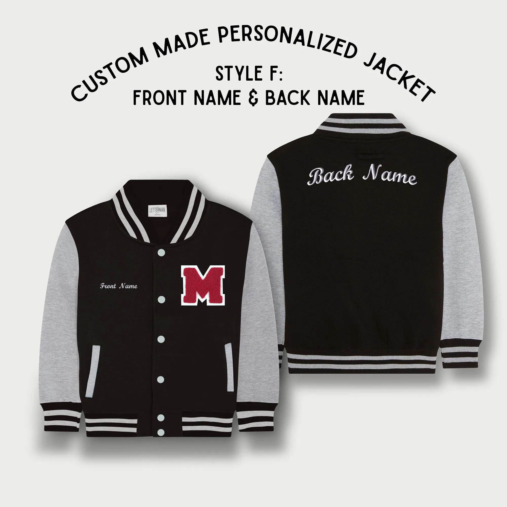 Personalized Sweatshirt Kids Varsity Jacket BLACK/GREY