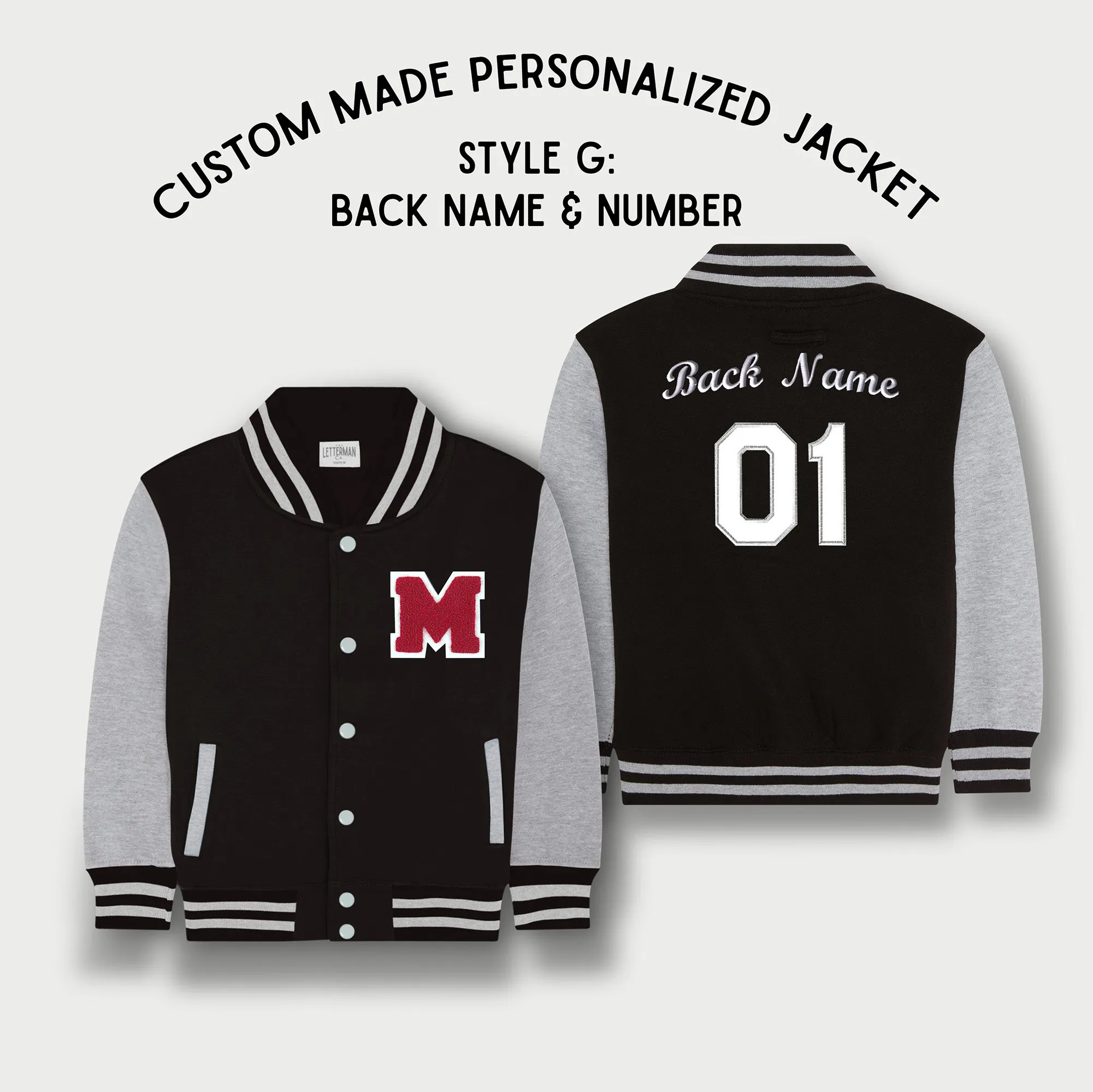 Personalized Sweatshirt Kids Varsity Jacket BLACK/GREY