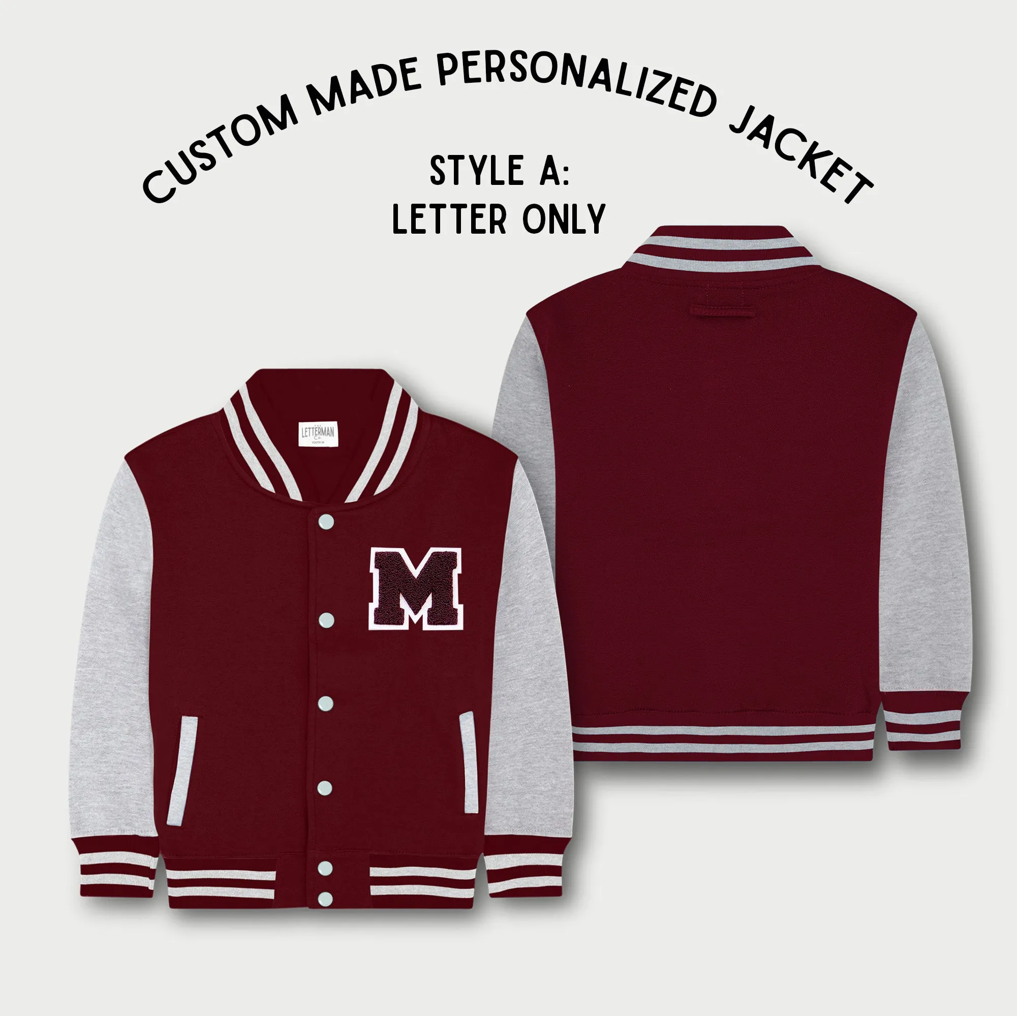 Personalized Sweatshirt Kids Varsity Jacket BURGUNDY/GREY