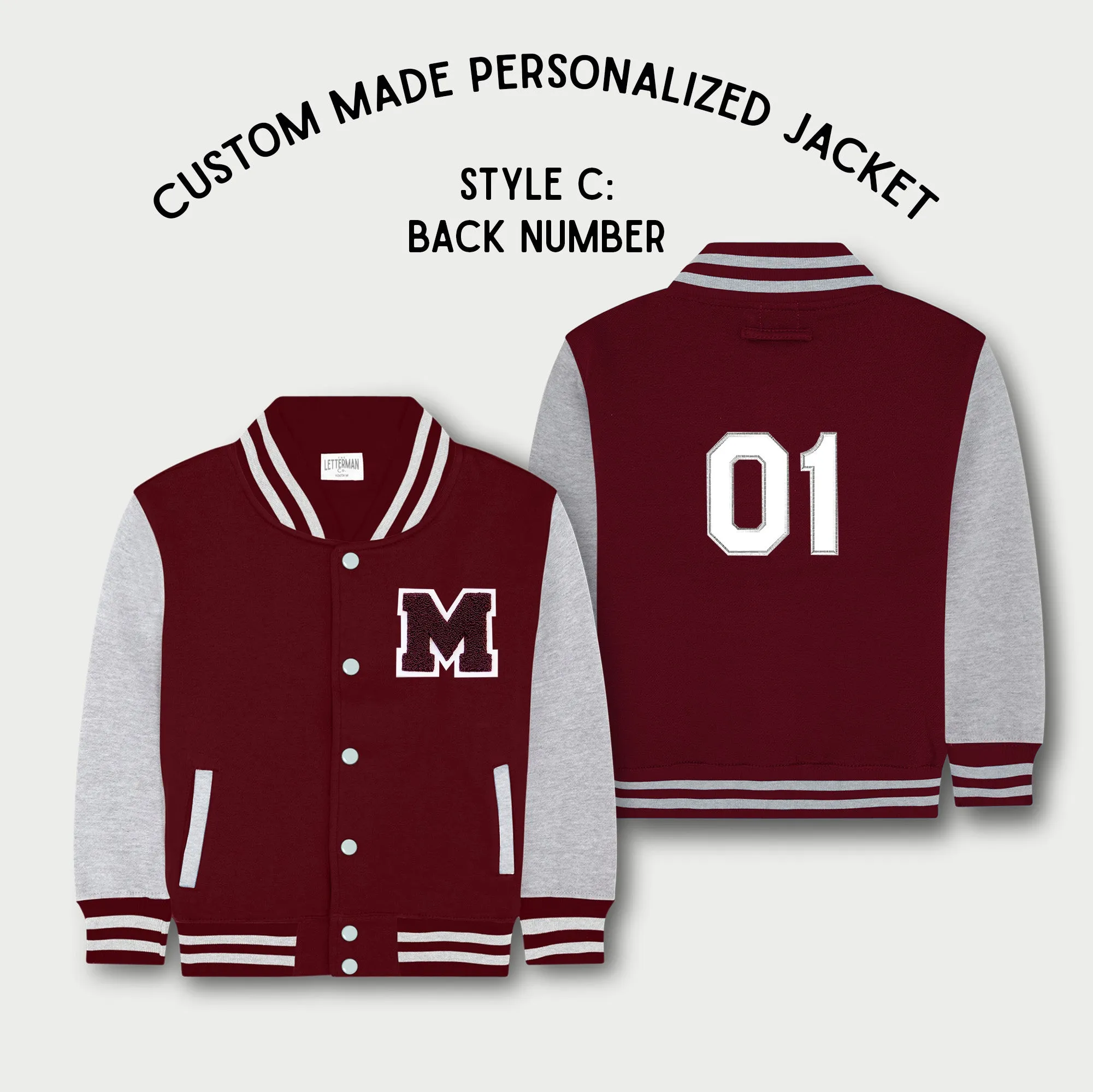 Personalized Sweatshirt Kids Varsity Jacket BURGUNDY/GREY