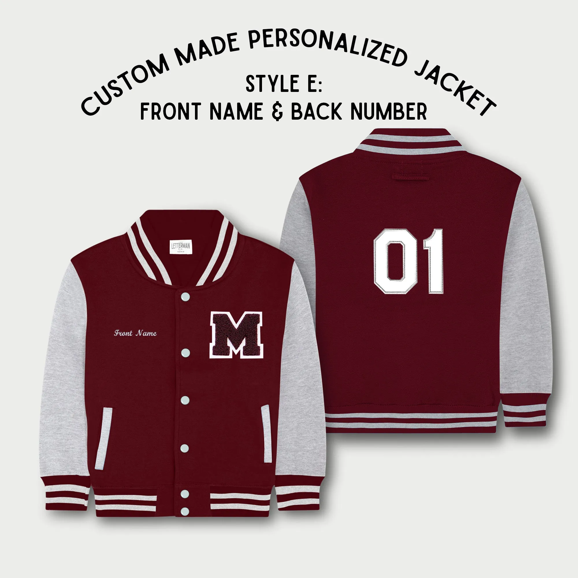 Personalized Sweatshirt Kids Varsity Jacket BURGUNDY/GREY