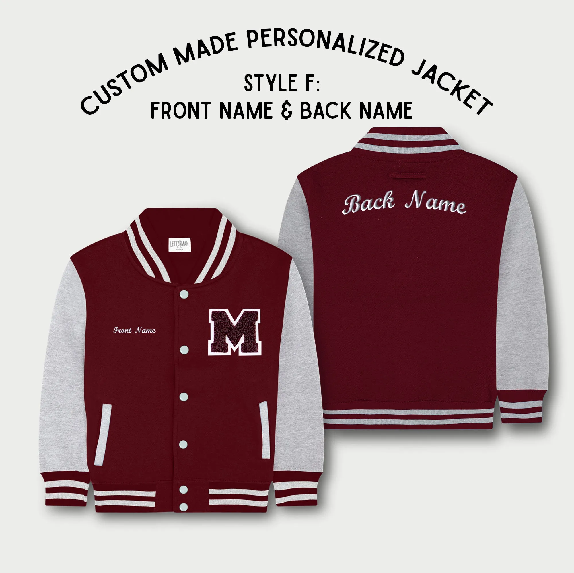 Personalized Sweatshirt Kids Varsity Jacket BURGUNDY/GREY