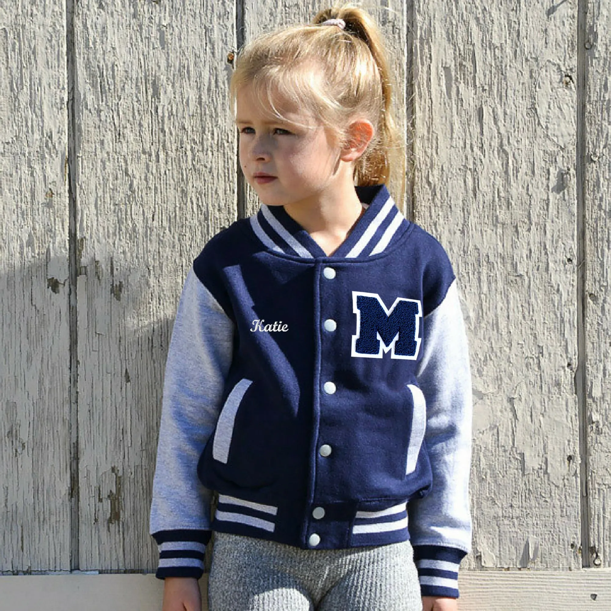 Personalized Sweatshirt Kids Varsity Jacket NAVY/GREY