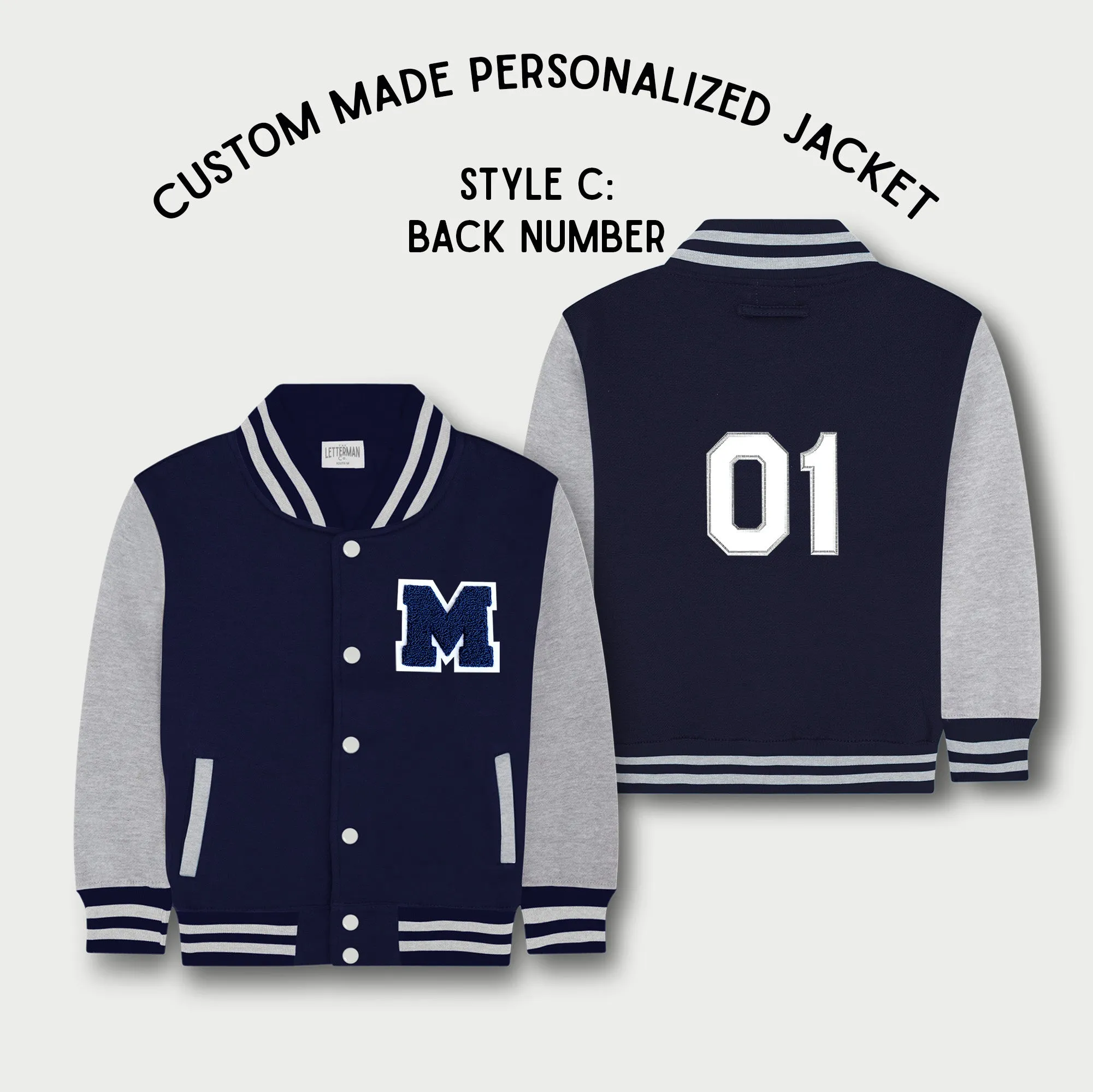 Personalized Sweatshirt Kids Varsity Jacket NAVY/GREY