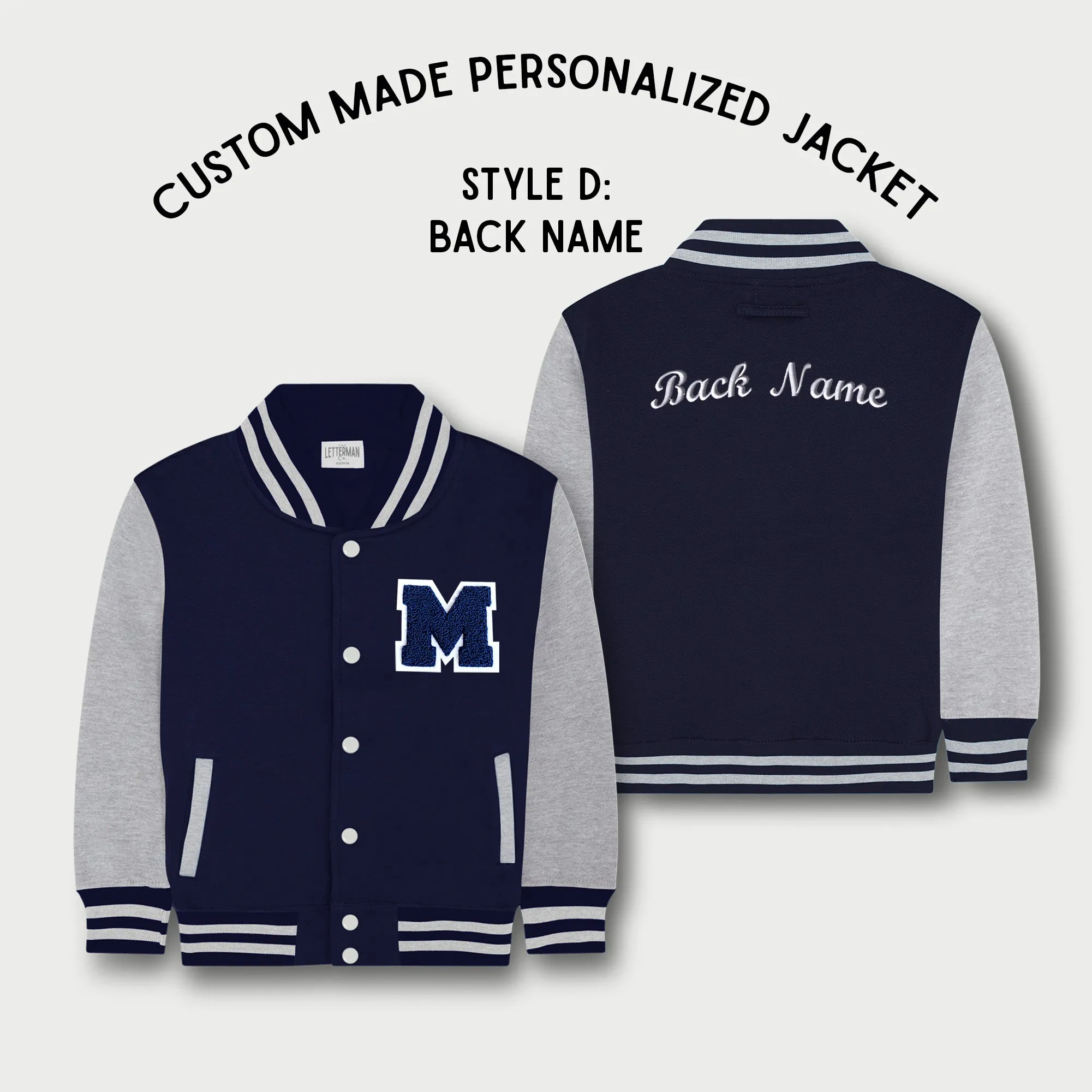 Personalized Sweatshirt Kids Varsity Jacket NAVY/GREY