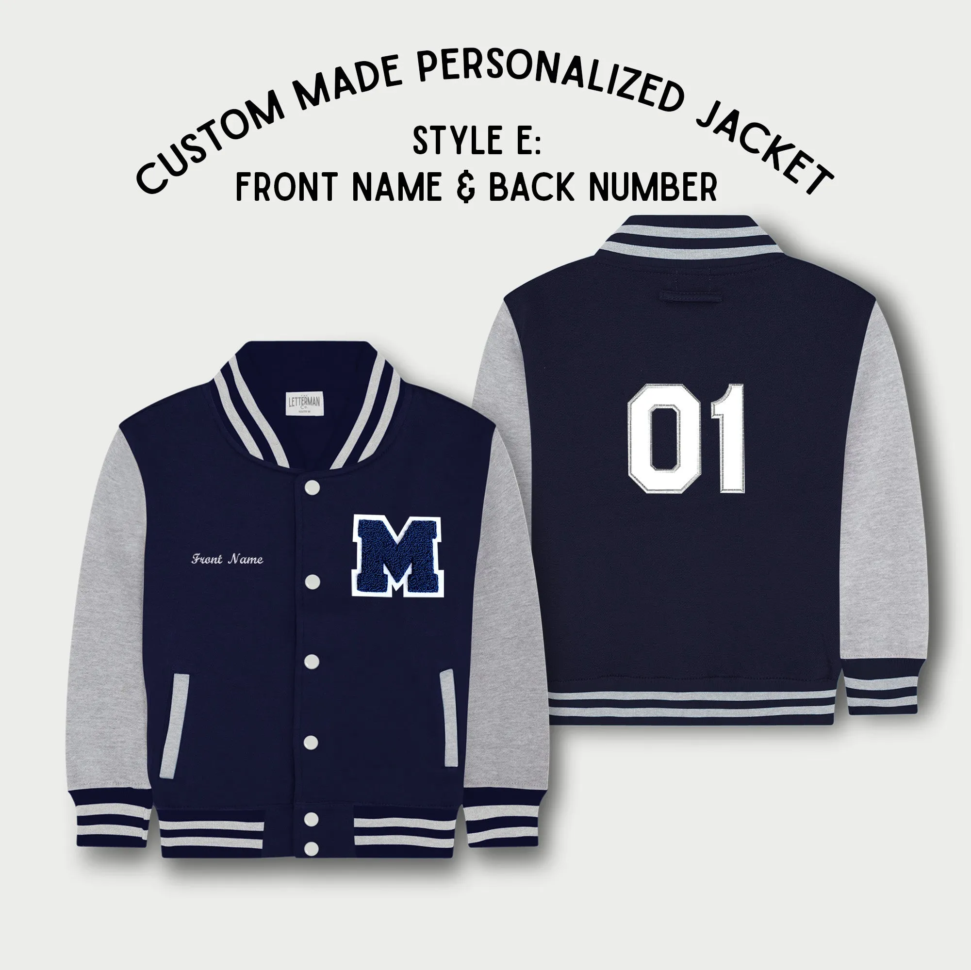 Personalized Sweatshirt Kids Varsity Jacket NAVY/GREY