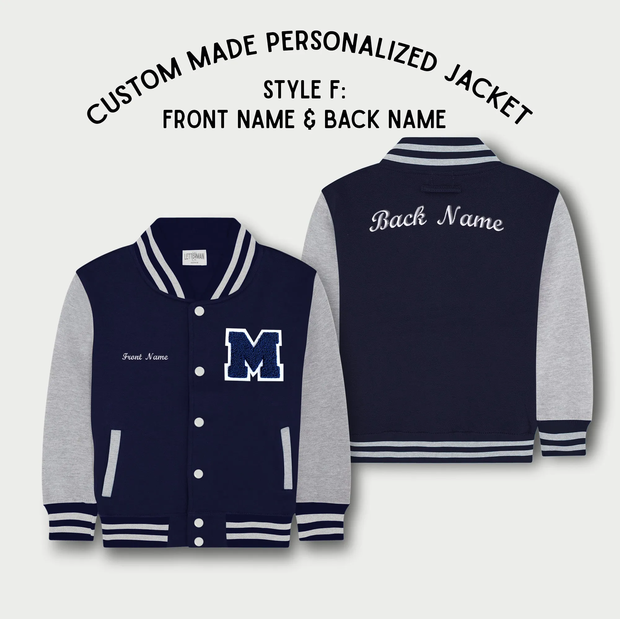 Personalized Sweatshirt Kids Varsity Jacket NAVY/GREY