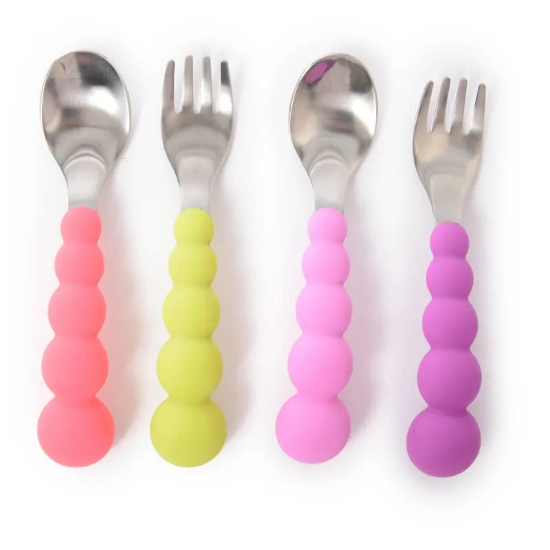 Pink Purple Silicone Stainless Baby Flatware Set