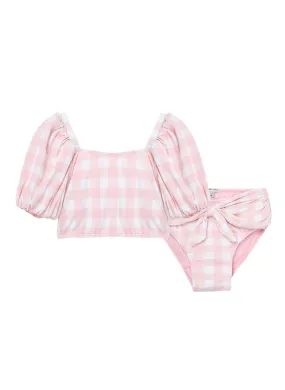 Trendy Habitual Plaid Chic Bubble Sleeve Bikini for Kids