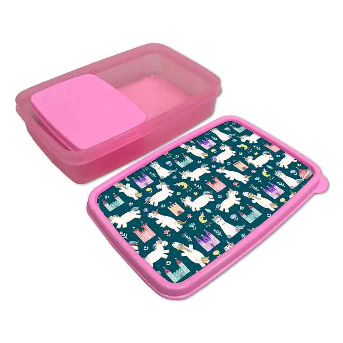 Plastic Kids Lunch Box for School Girls With Small Container - Unicorns