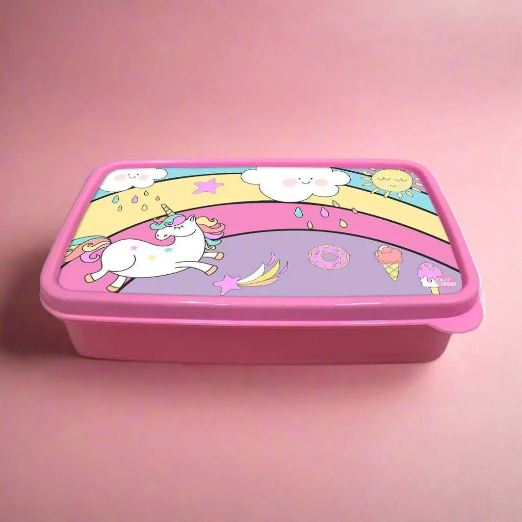 Plastic Lunch Box Snacks for School Kids Girls Tiffin - Unicorn and Rainbow