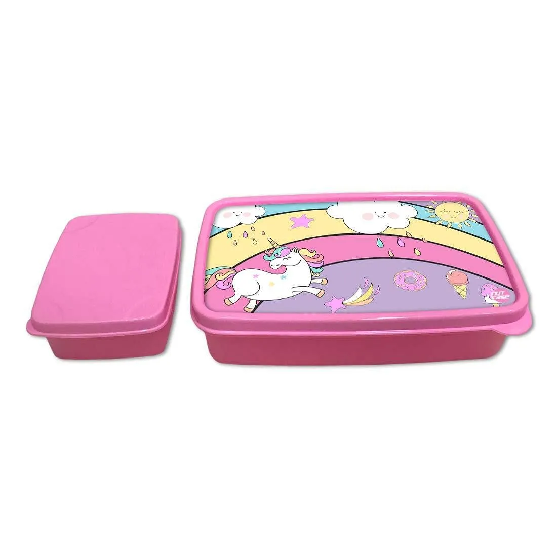 Plastic Lunch Box Snacks for School Kids Girls Tiffin - Unicorn and Rainbow