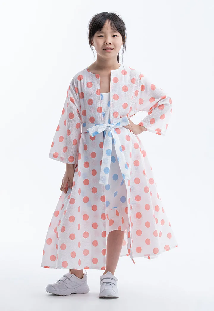 Inner Dress With Polka Dot Printed Kimono Set