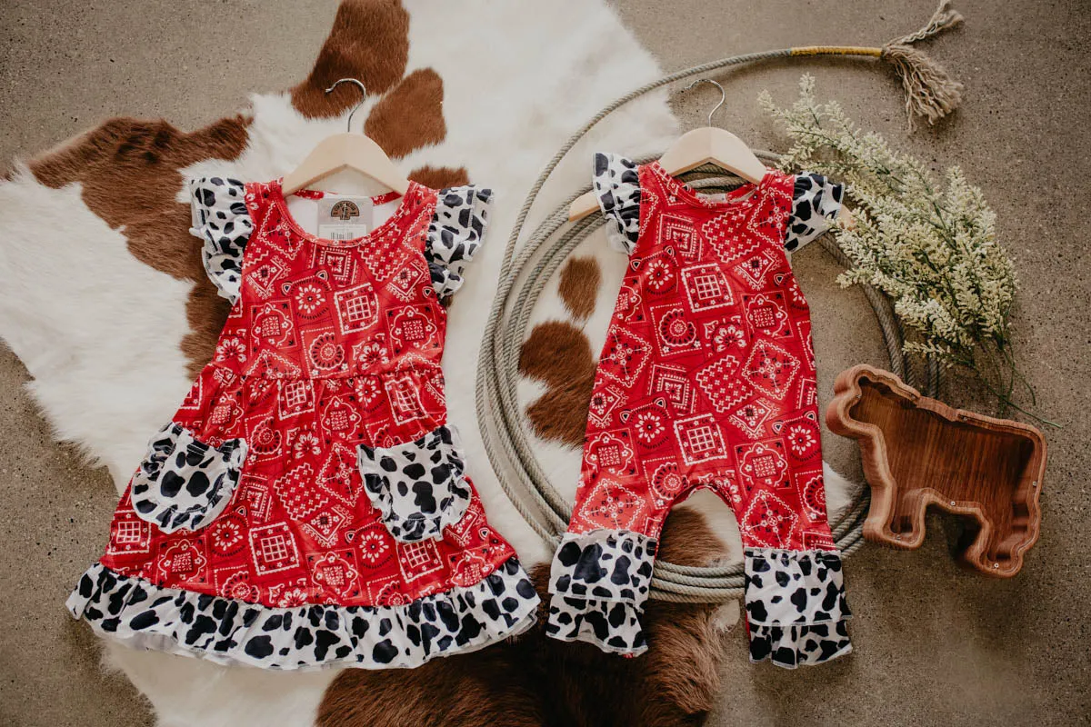 Red Bandana Infant Romper and Kids Dress (0-6M to 7/8yrs)