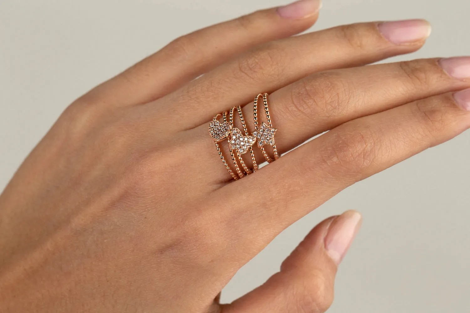 Rose Gold Double Band Ring with Star Accent