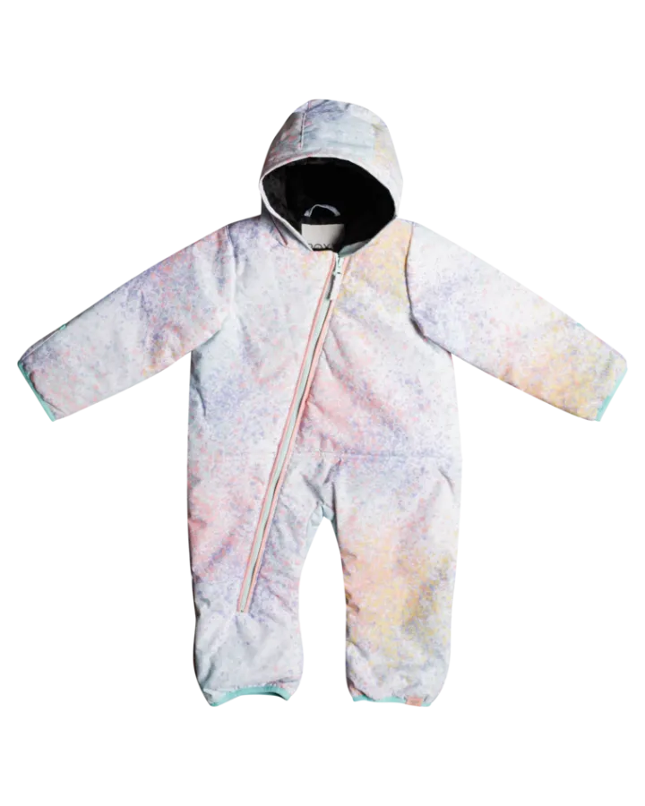 Roxy Rose Baby Jumpsuit Bright White Splash 2023 | Snow Onesies Kids | Snow Skiers Warehouse