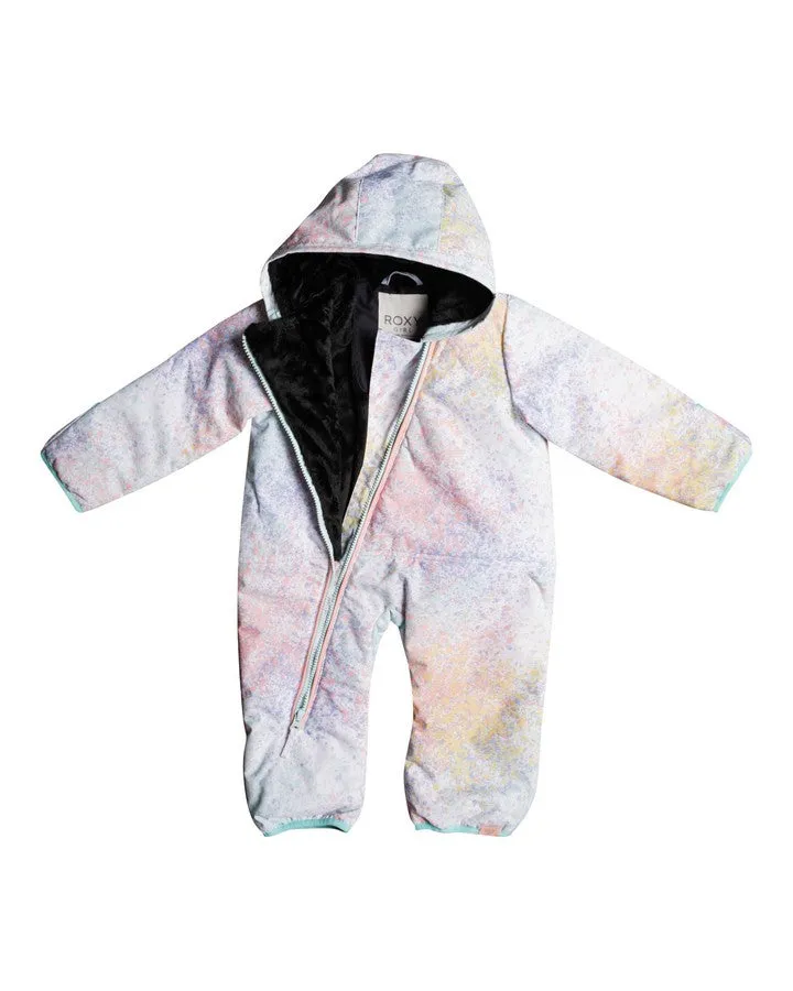 Roxy Rose Baby Jumpsuit Bright White Splash 2023 | Snow Onesies Kids | Snow Skiers Warehouse