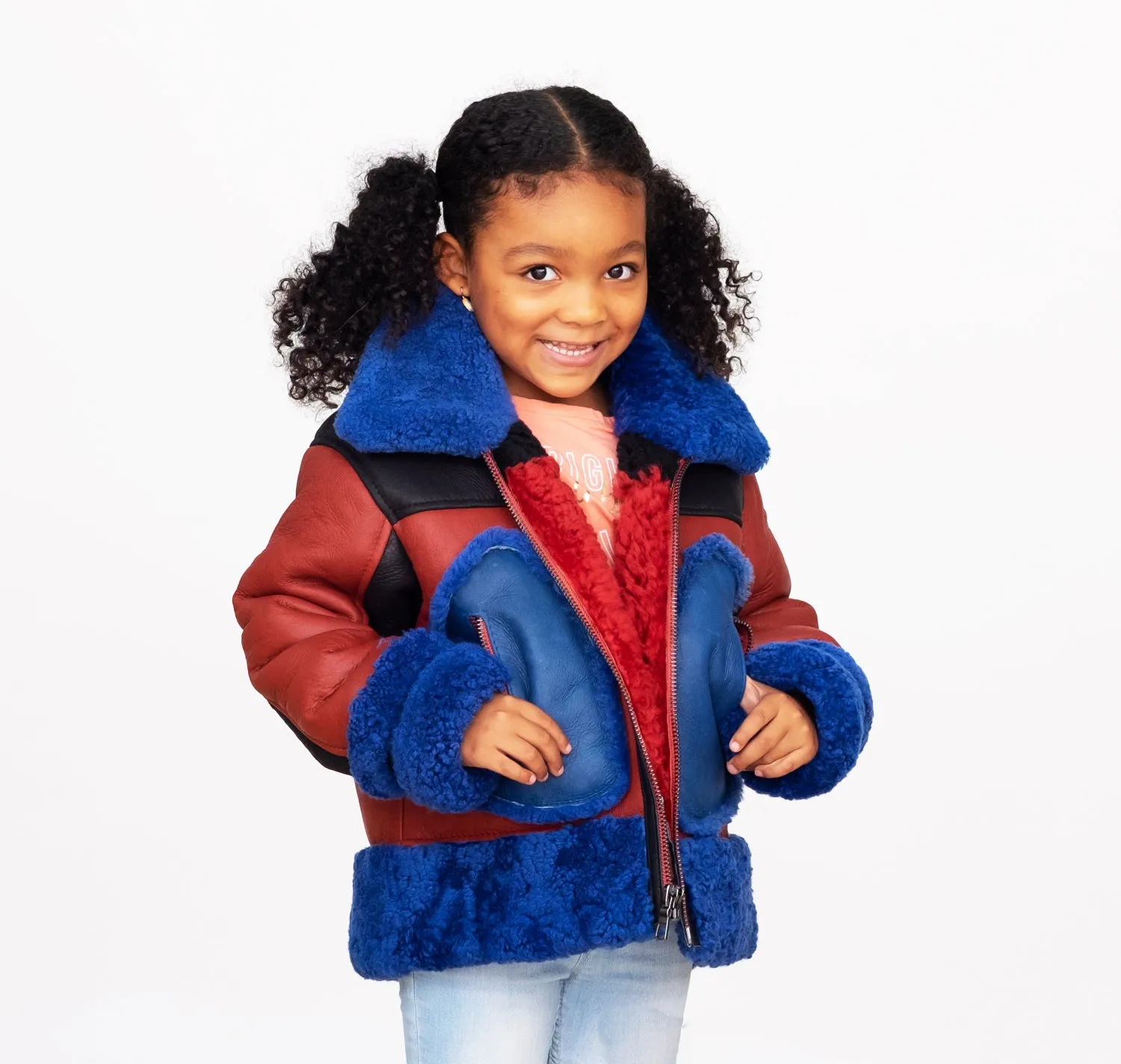 Sheepskin Unisex Kids Bomber Jacket Multi Color Style #New York