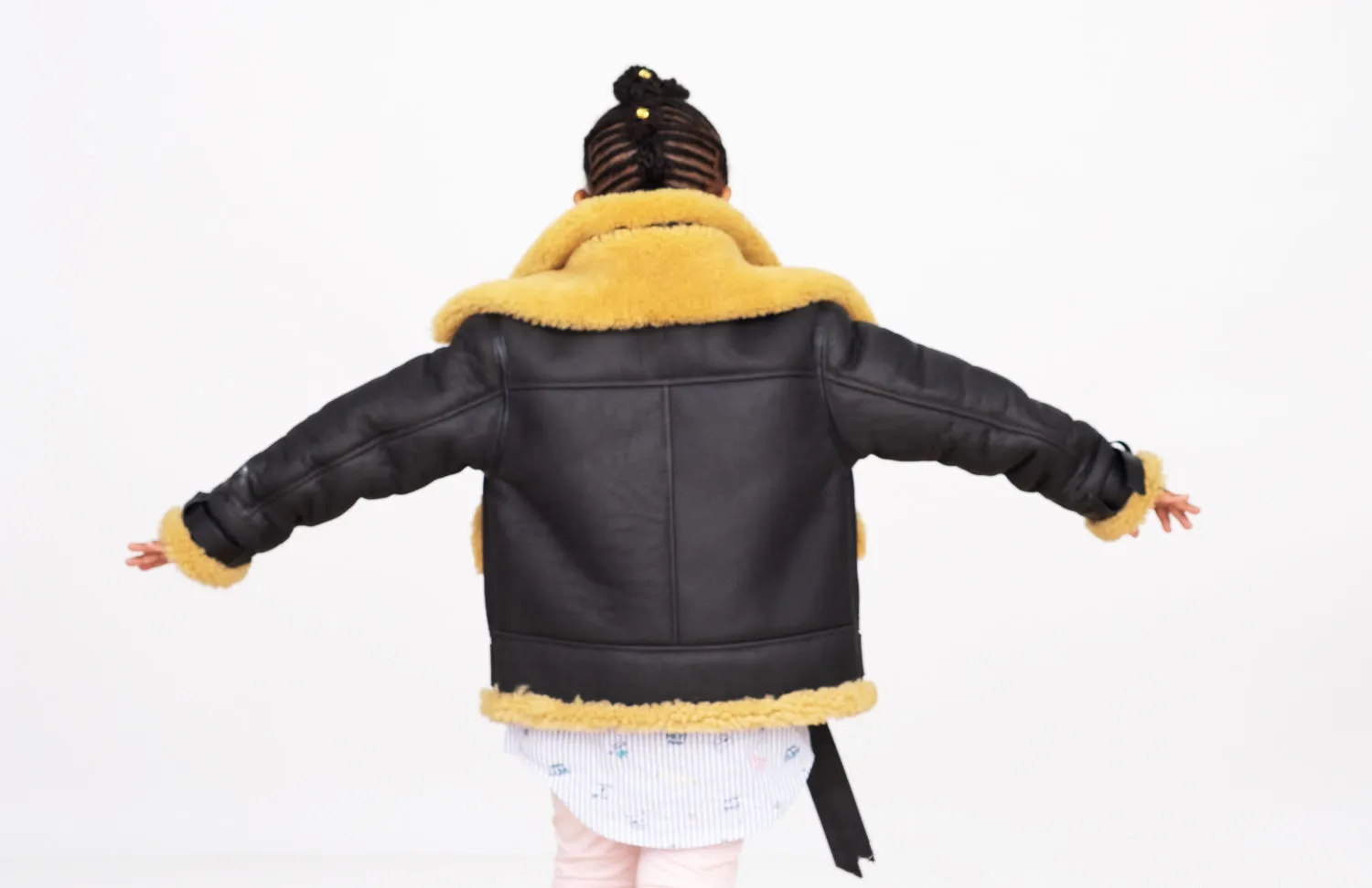 Sheepskin Unisex Kids Bomber jacket with double collar Style #Chicago