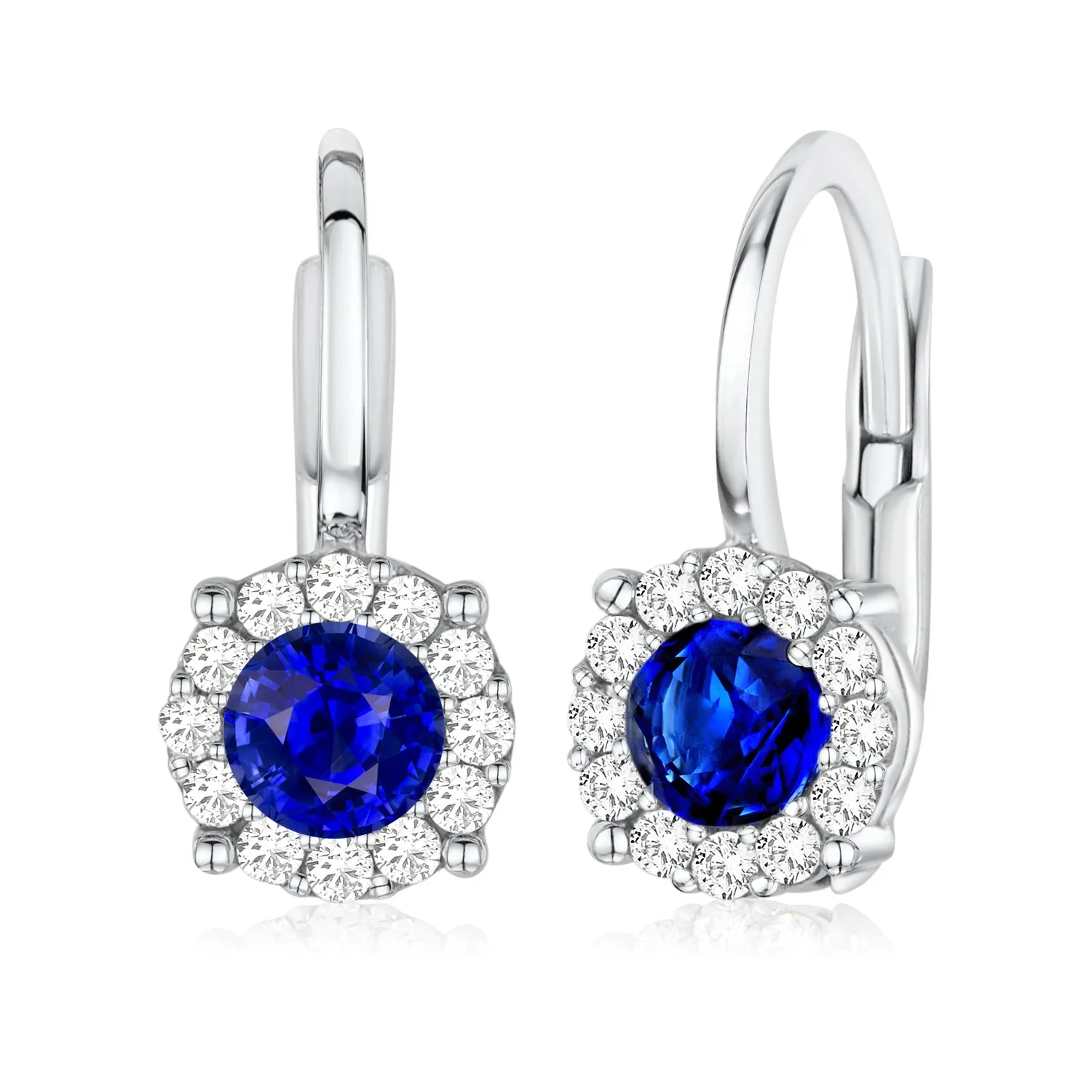 Halo Leverback Earrings in 14K Yellow and White Gold with Simulated Gemstone