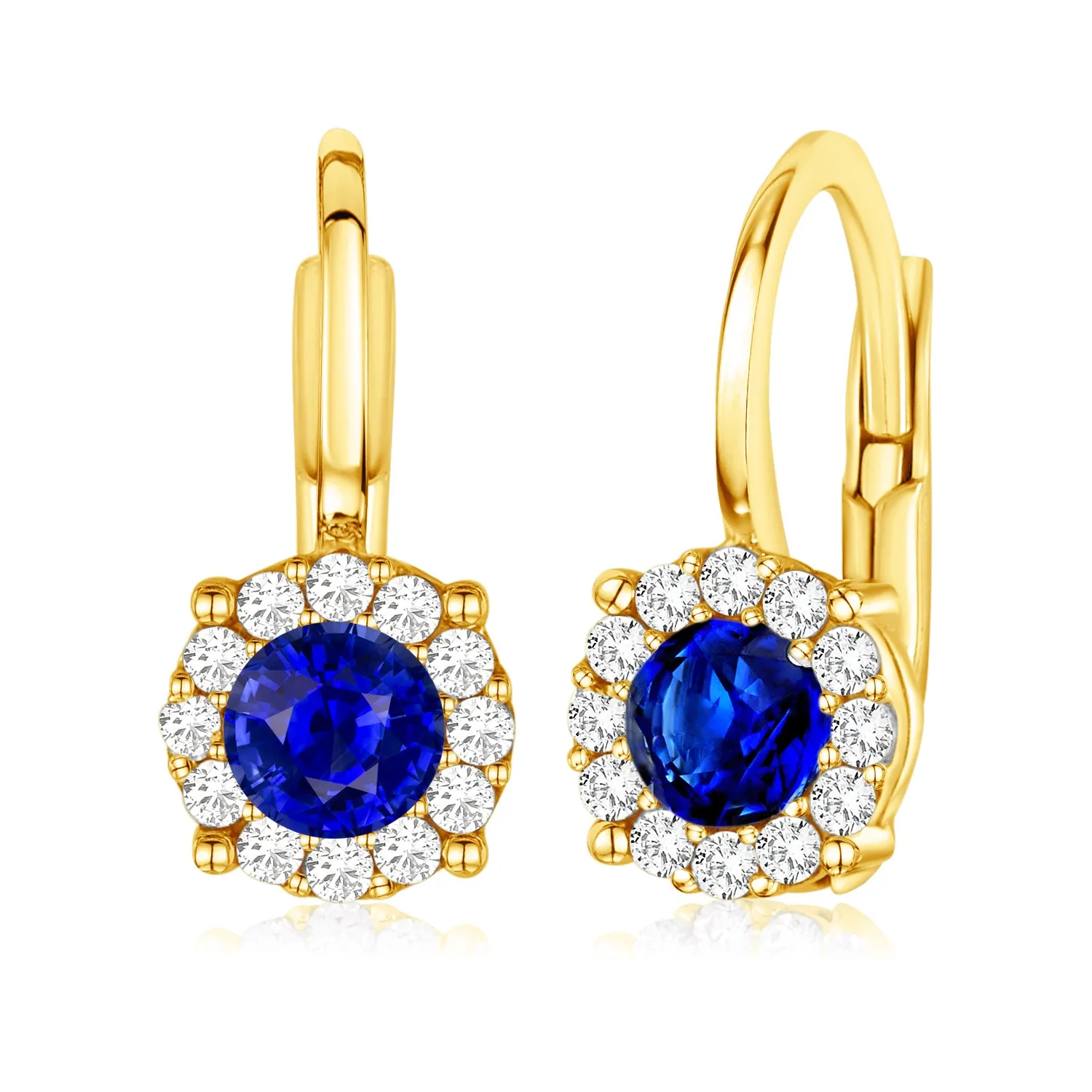 Halo Leverback Earrings in 14K Yellow and White Gold with Simulated Gemstone